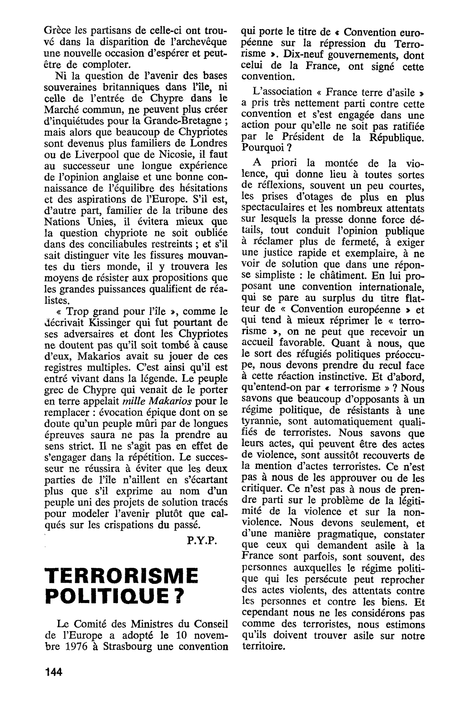 TERRORISME POLITIQUE ?