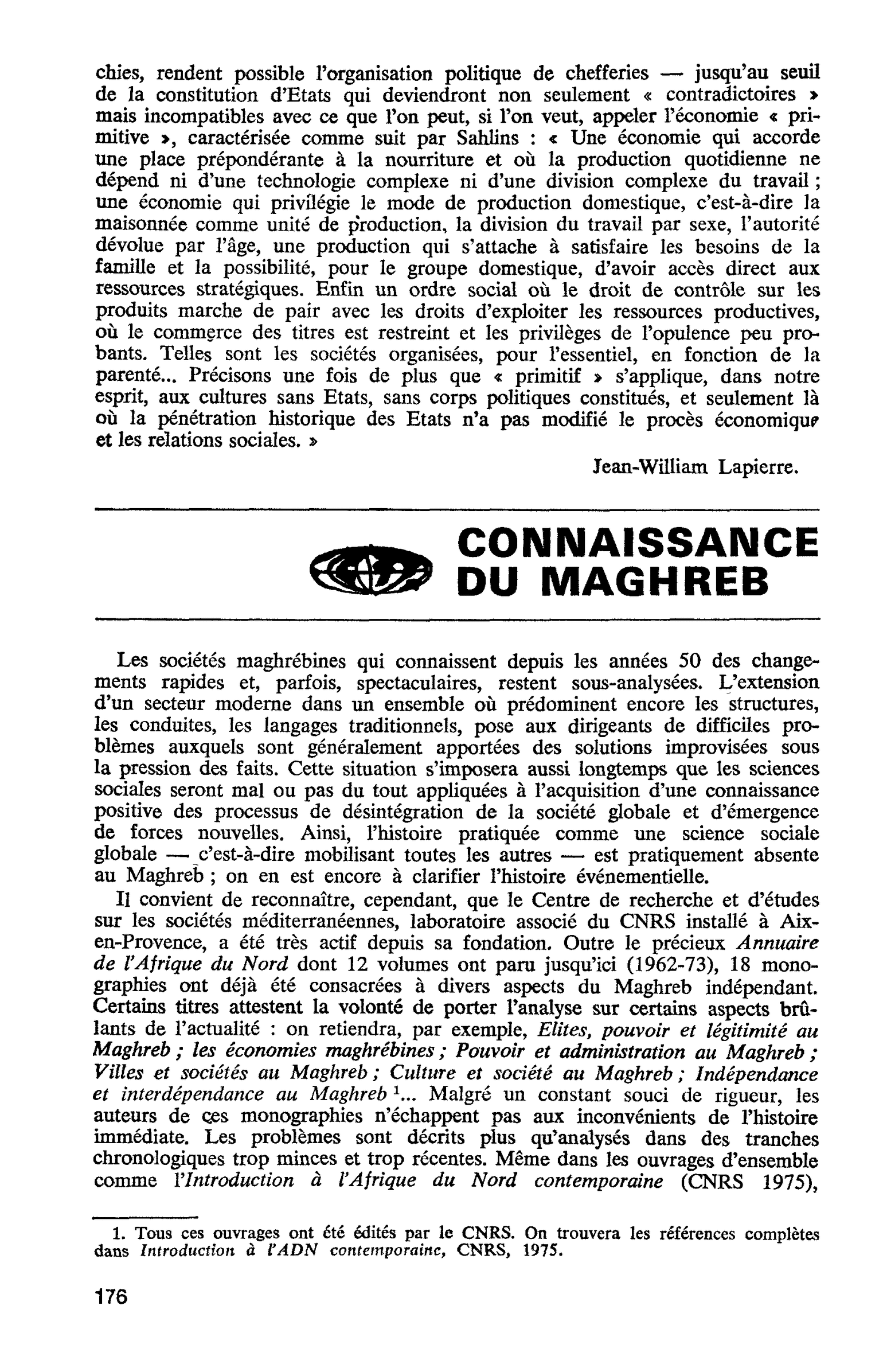 CONNAISSANCE DU MAGHREB