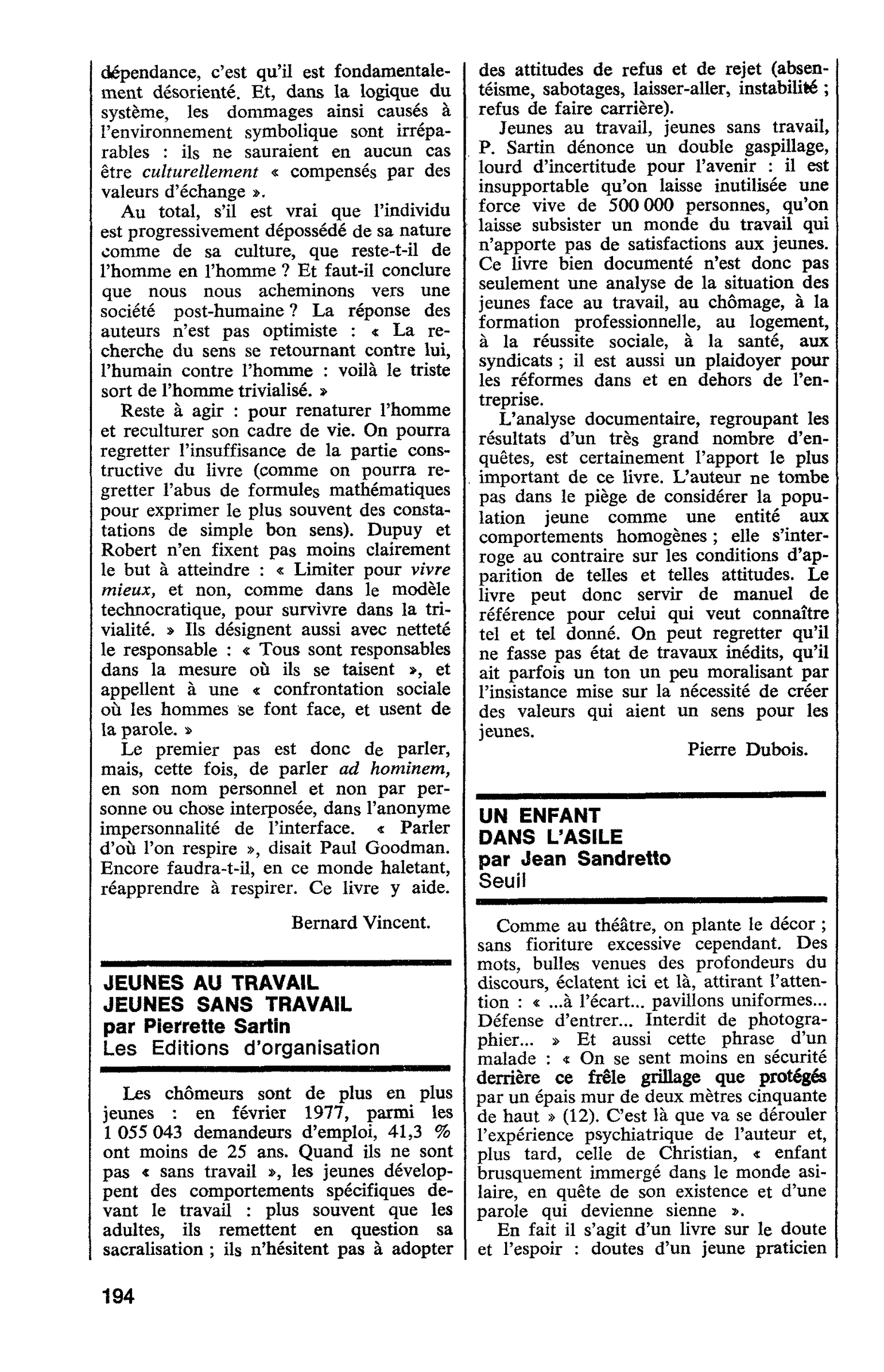 JEUNES AU TRAVAIL JEUNES SANS TRAVAIL par Pierrette Sartin