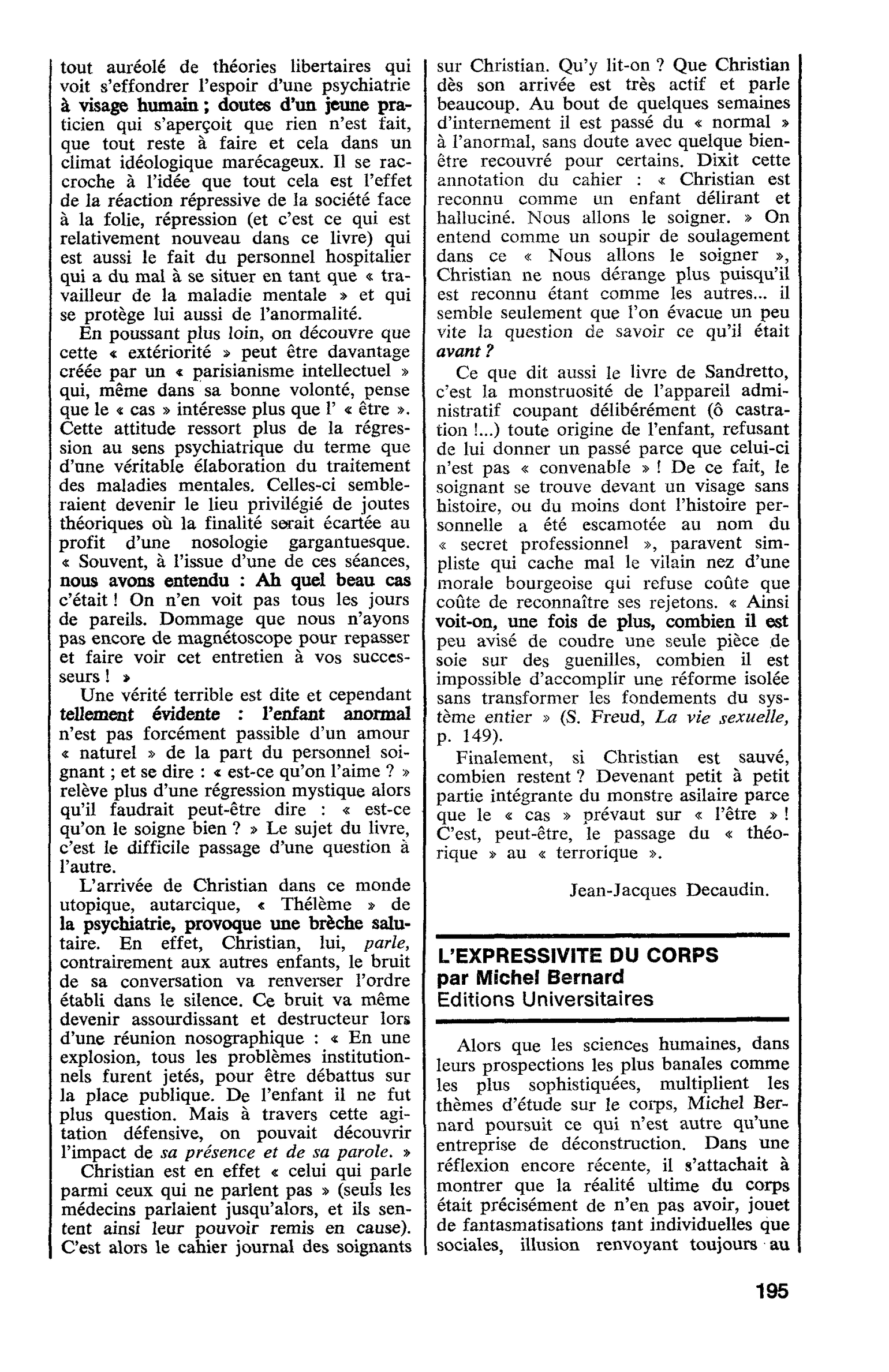 L’EXPRESSIVITE DU CORPS par Michel Bernard