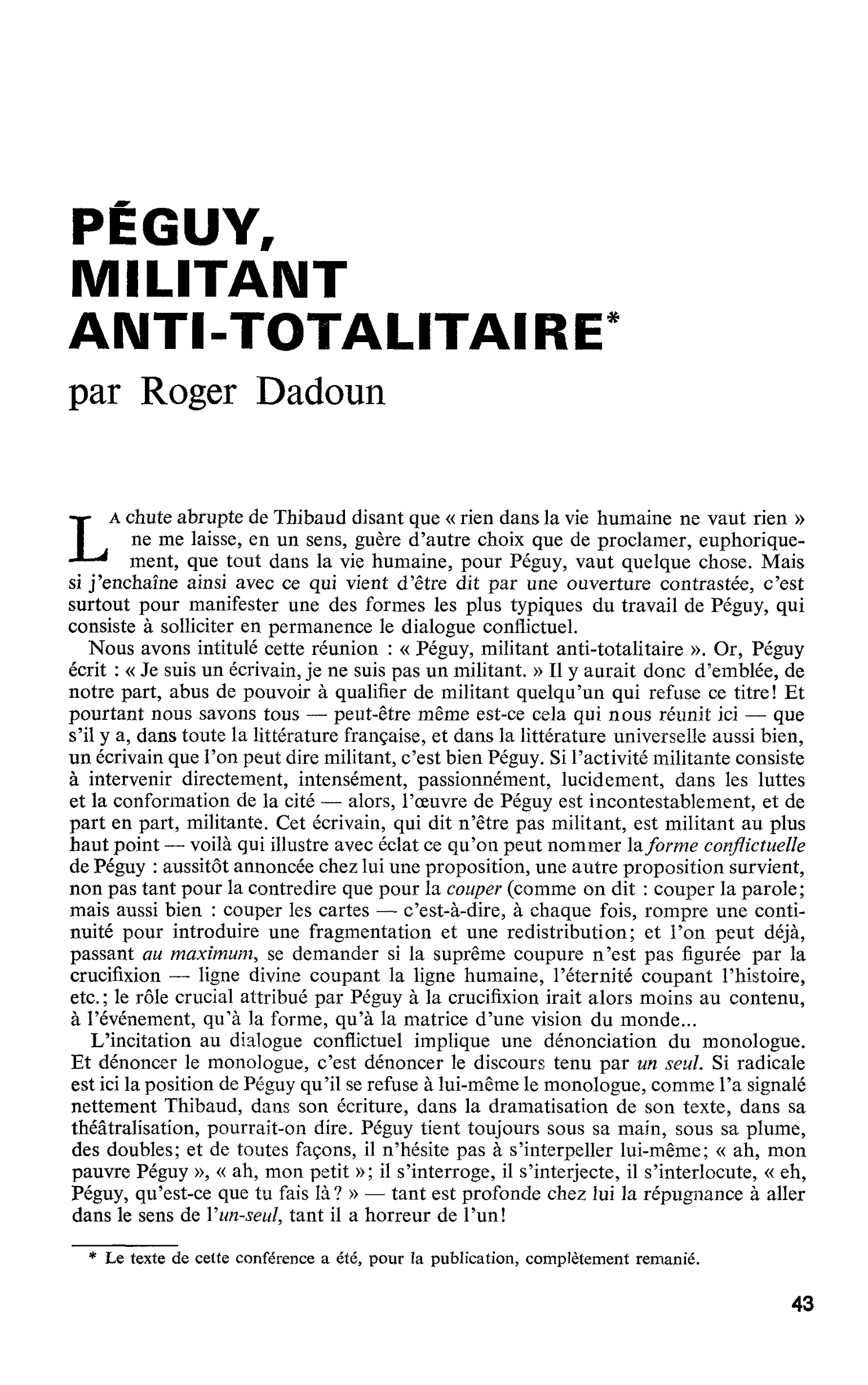 PÉGUY, MILITANT ANTI-TOTALITAIRE