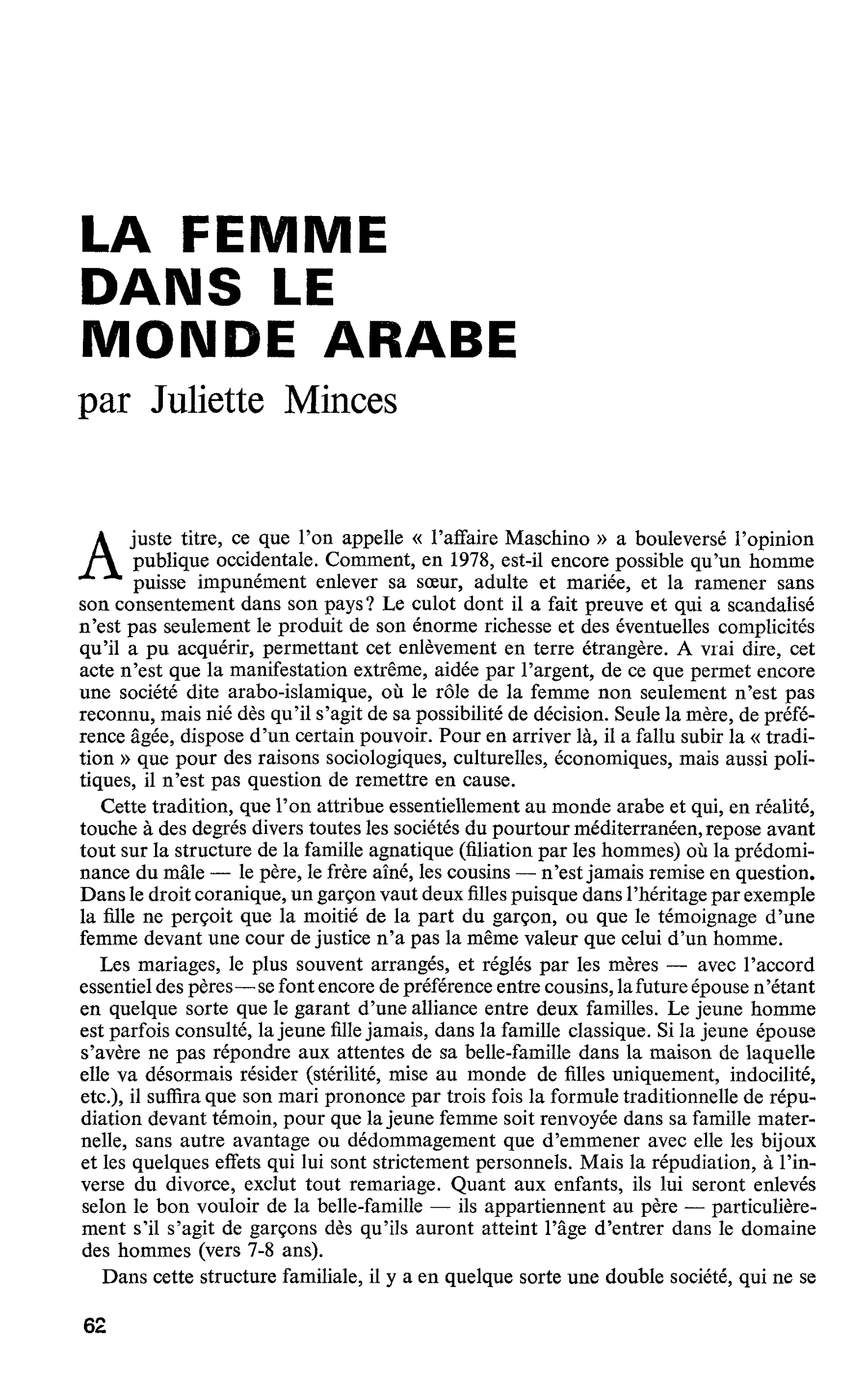 LA FEMME DANS LE MONDE ARABE