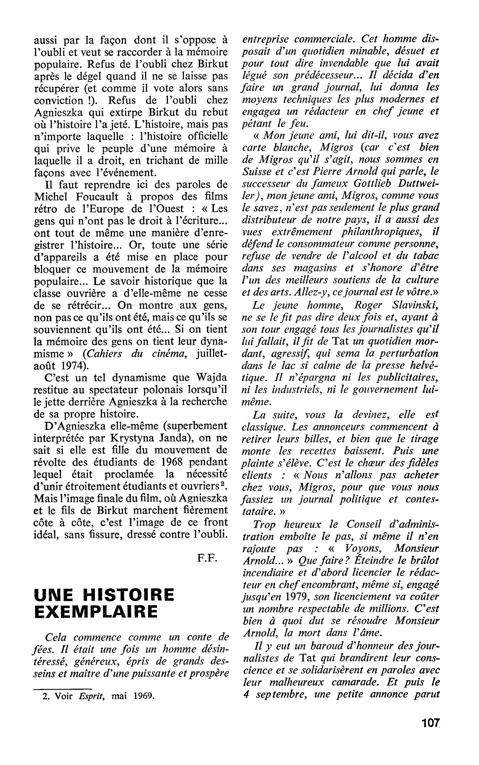UNE HISTOIRE EXEMPLAIRE