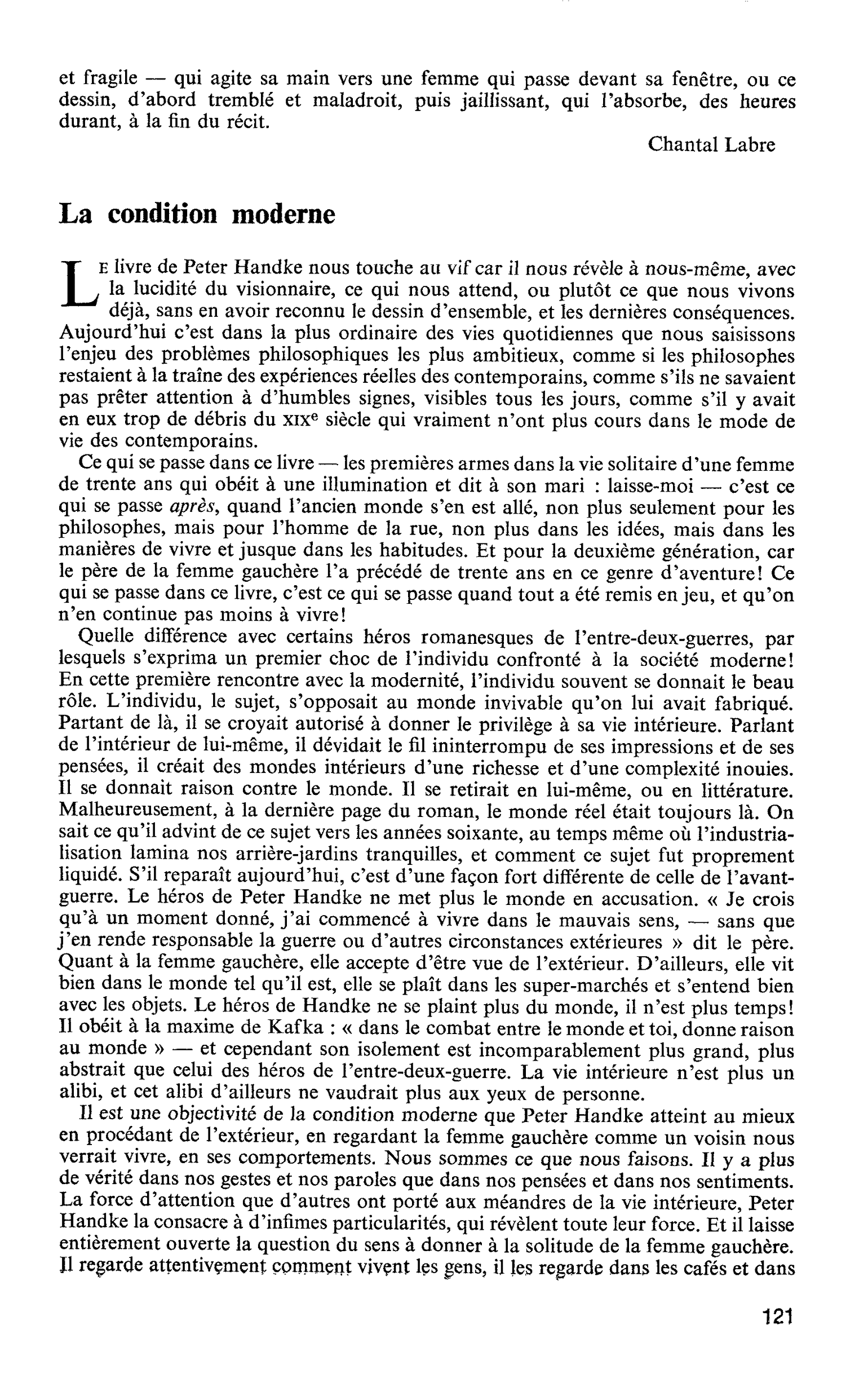 LA FEMME GAUCHÈRE : La condition moderne
