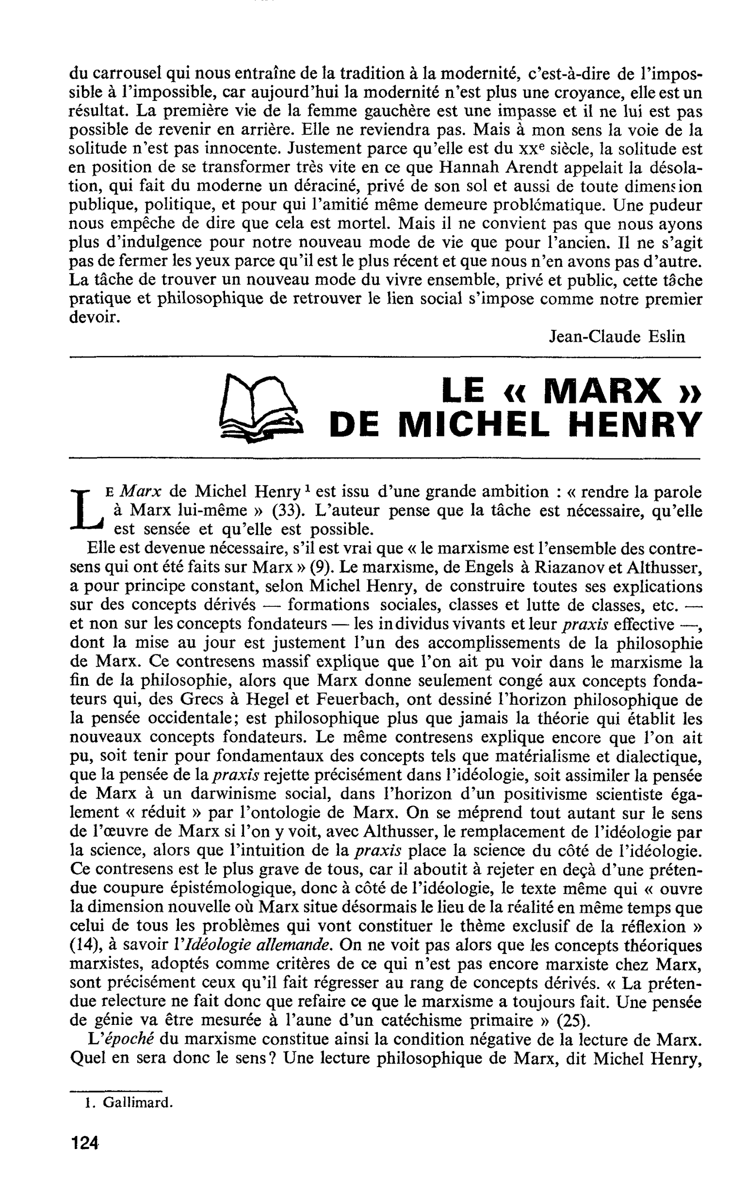 Le « Marx » de Michel Henry