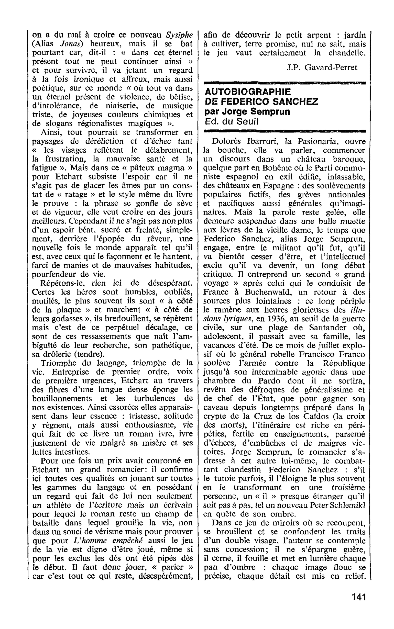 AUTOBIOGRAPHIE DE FEDERICO SANCHEZ par Jorge Semprun