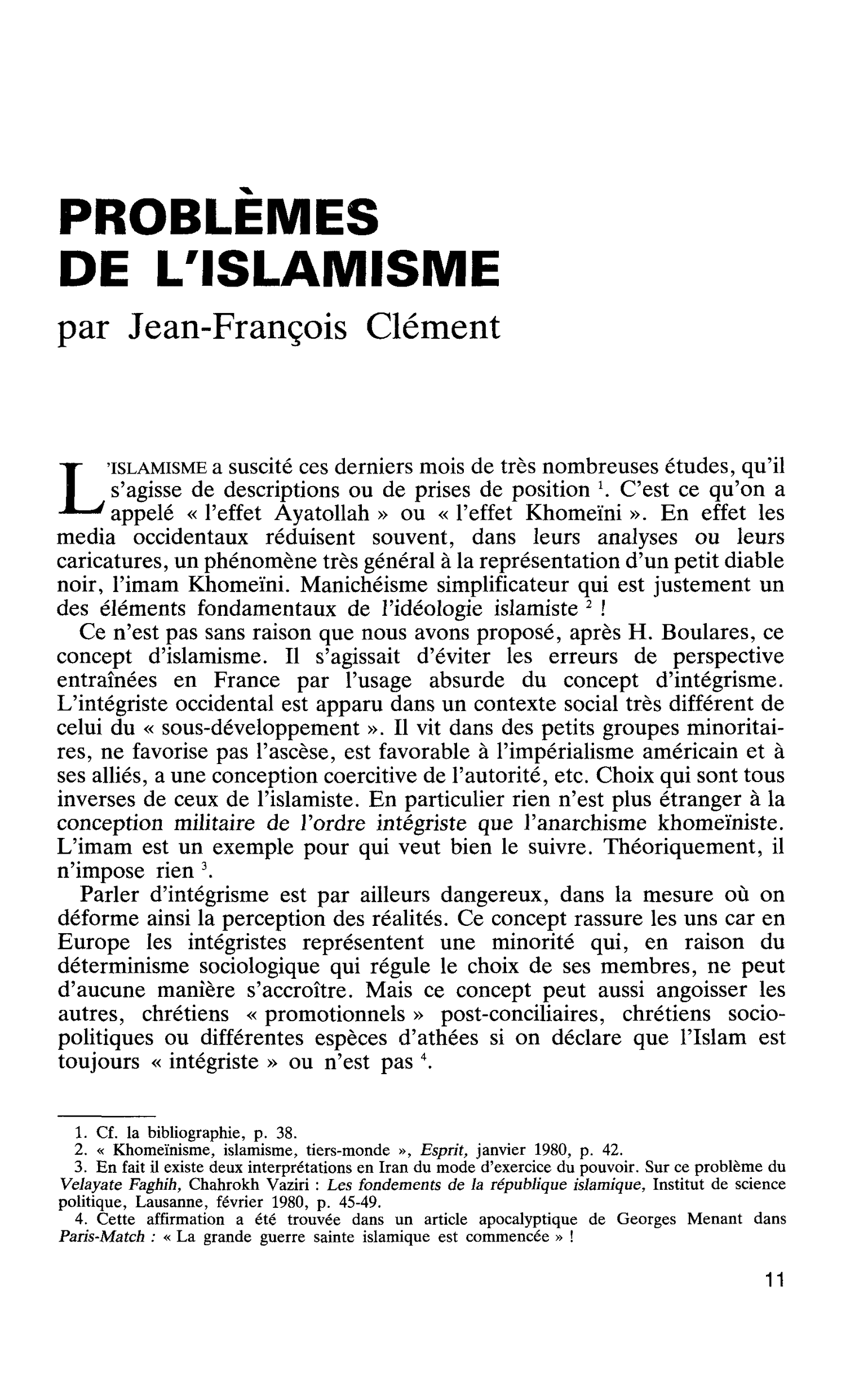 PROBLÈMES DE L’ISLAMISME
