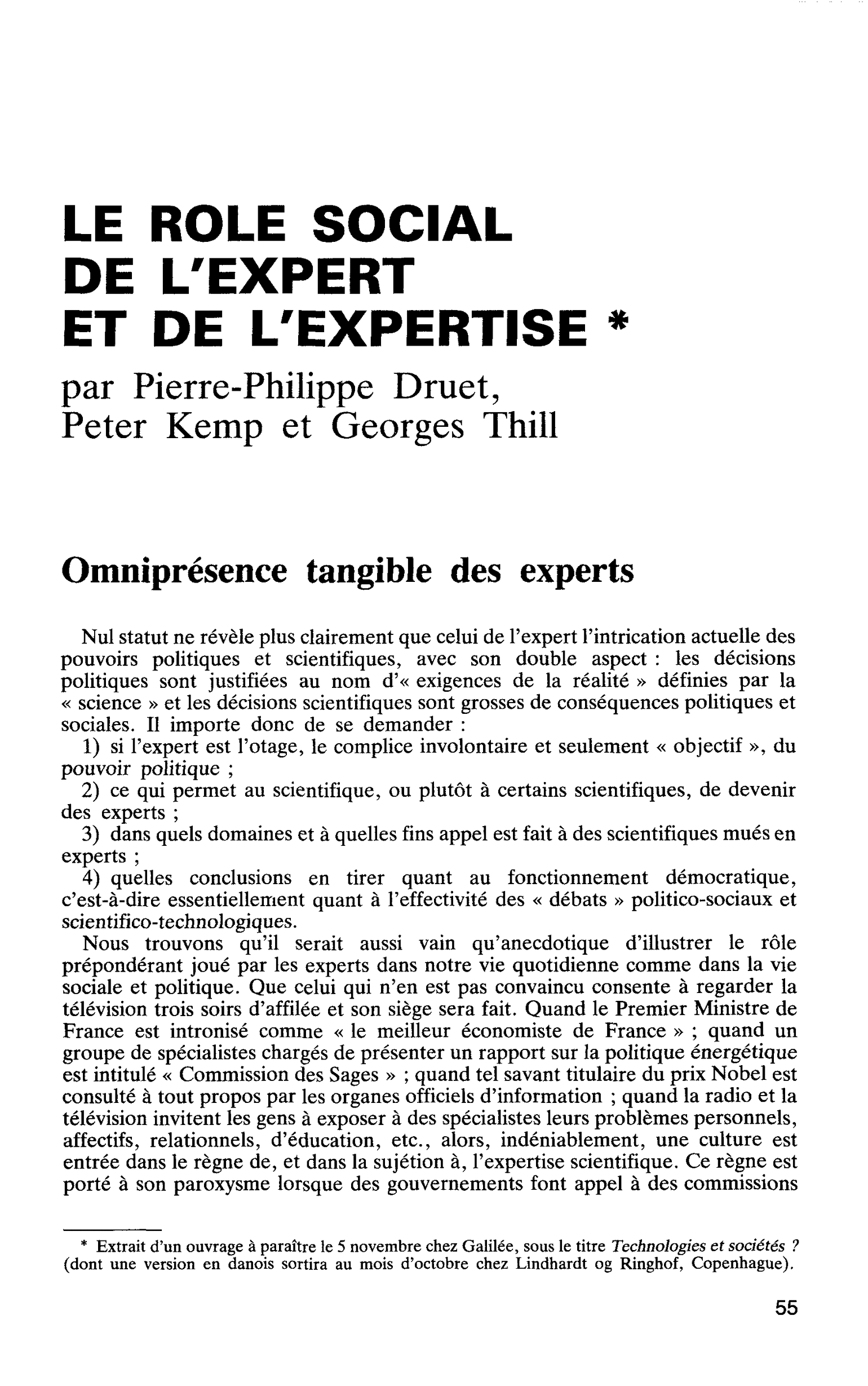 LE ROLE SOCIAL DE L’EXPERT ET DE L’EXPERTISE