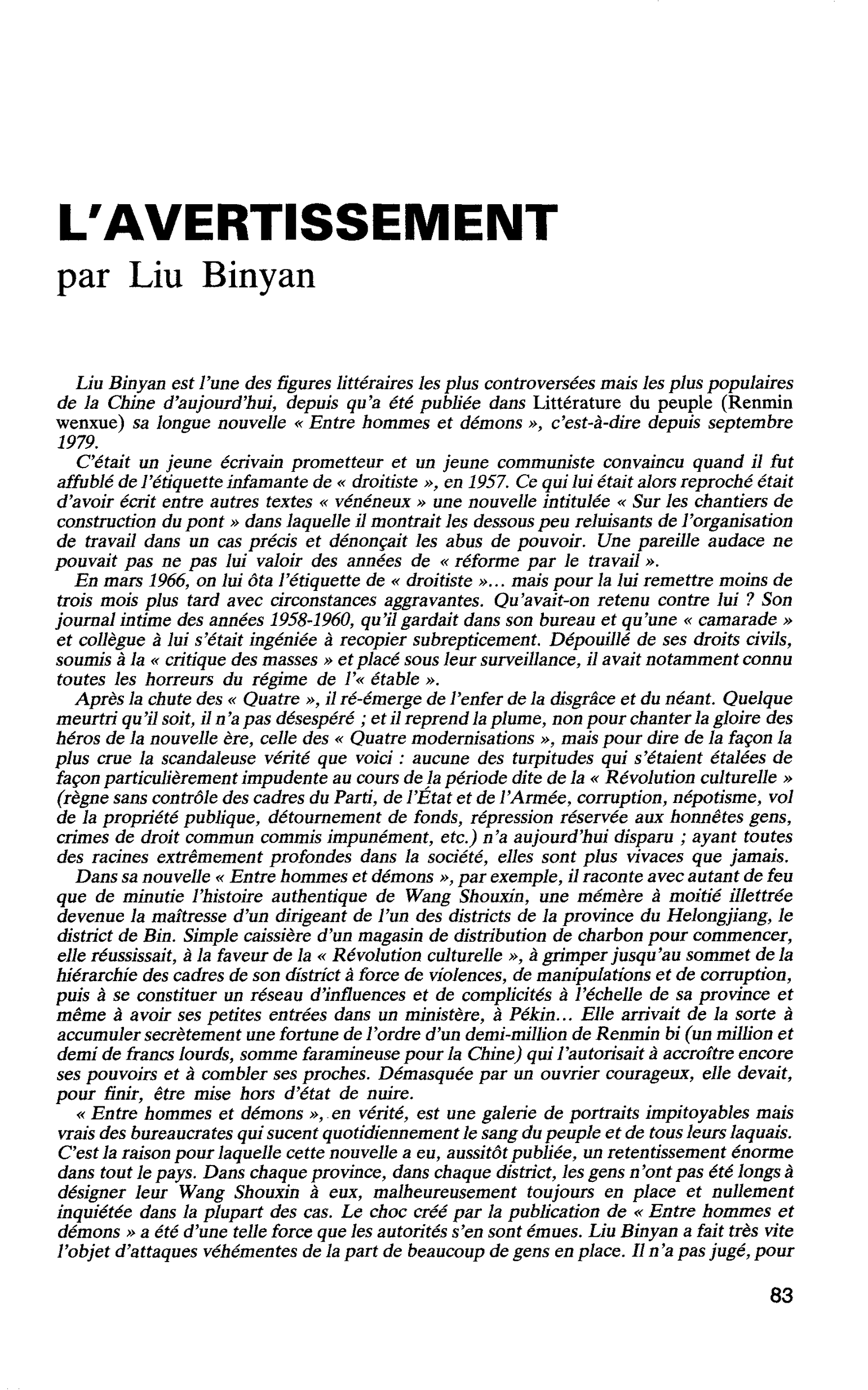 L’AVERTISSEMENT