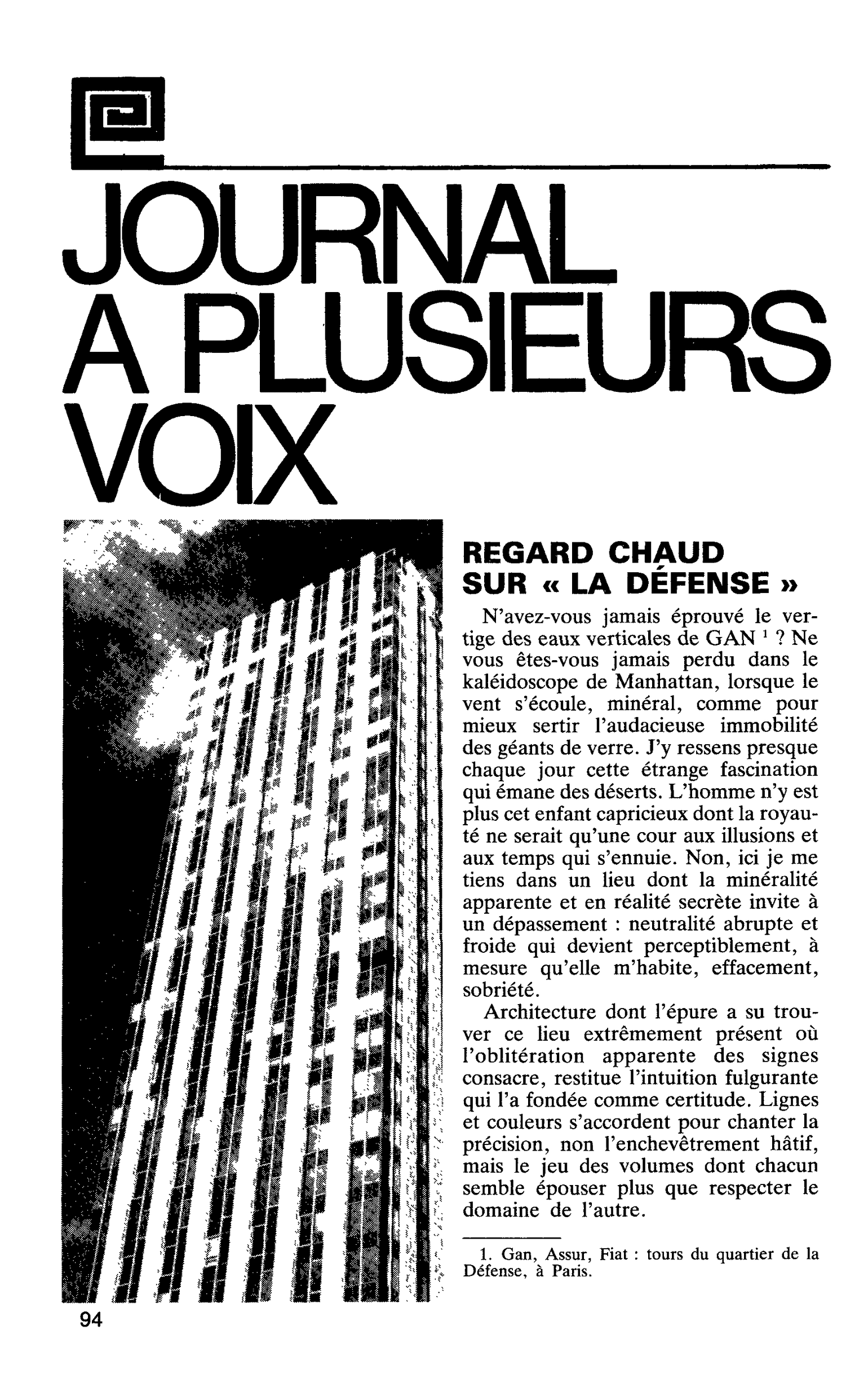 REGARD CHAUD SUR « LA DÉFENSE »