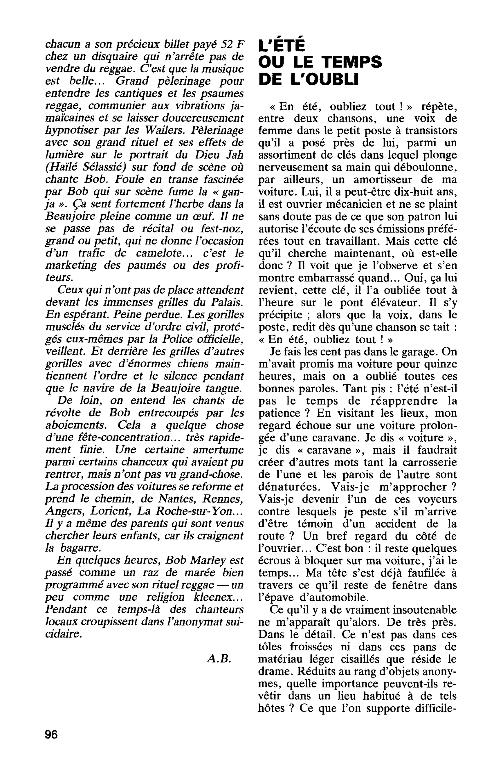 L’ÉTÉ OU LE TEMPS DE L’OUBLI