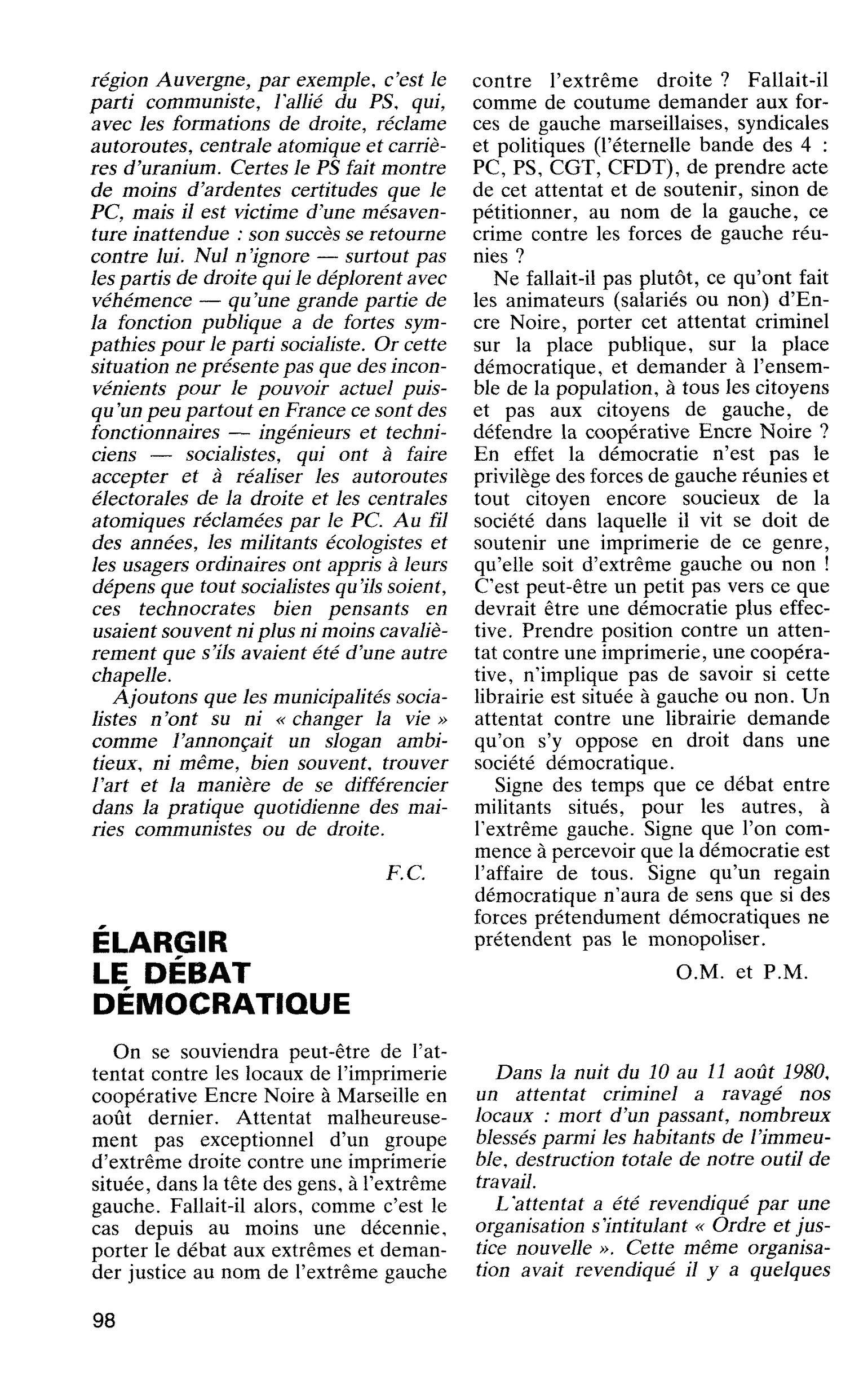 ELARGIR LE DÉBAT DÉMOCRATIQUE