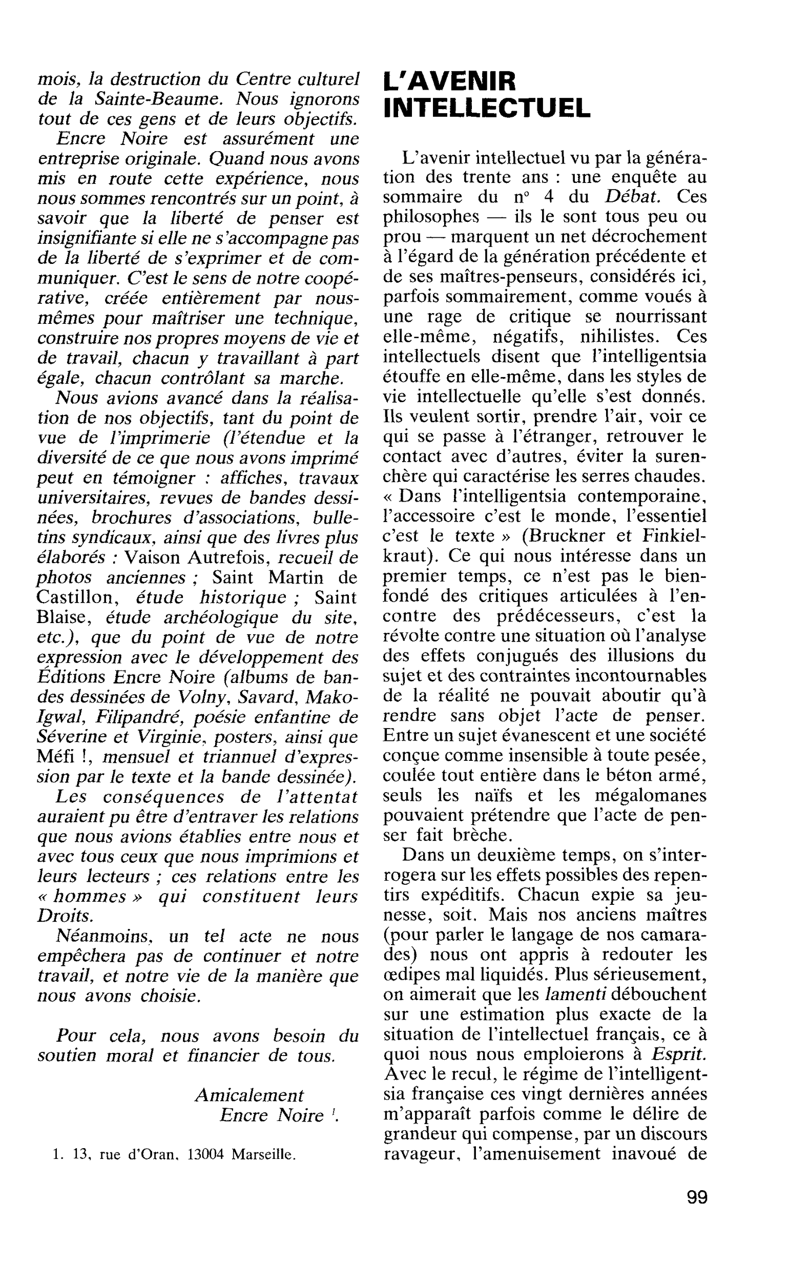 L’AVENIR INTELLECTUEL