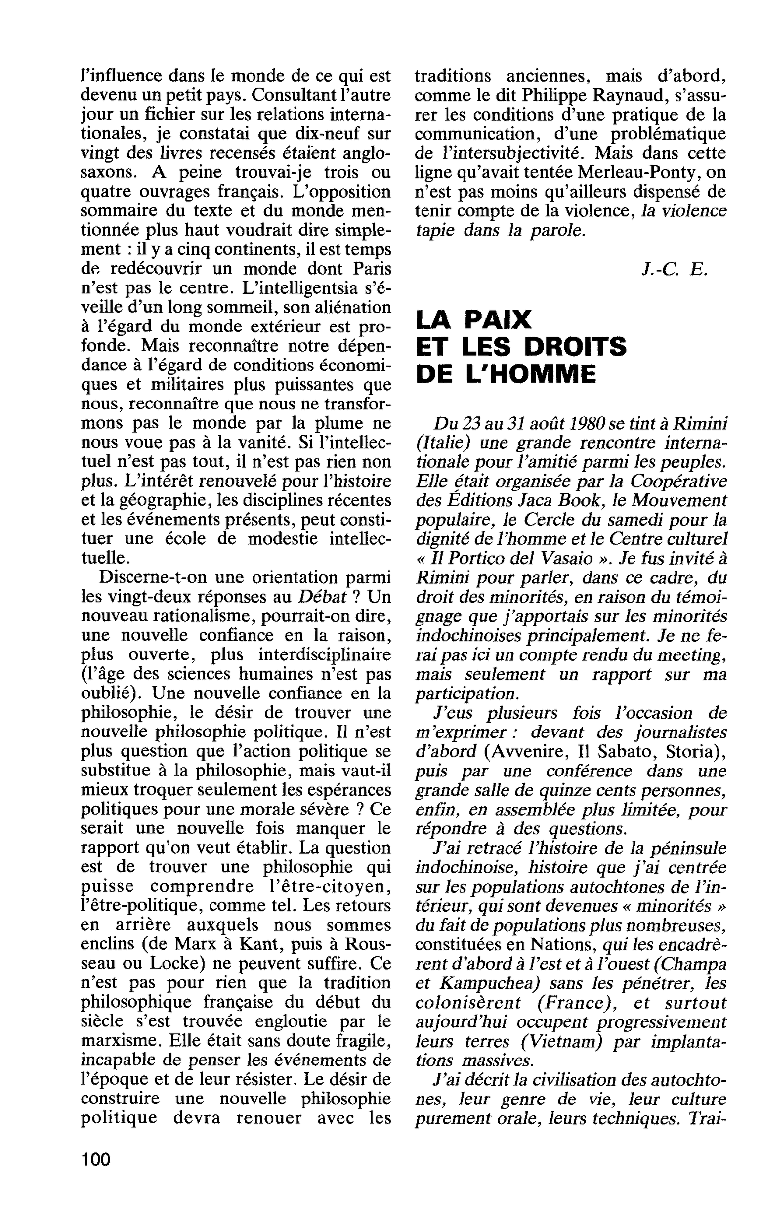 LA PAIX ET LES DROITS DE L’HOMME