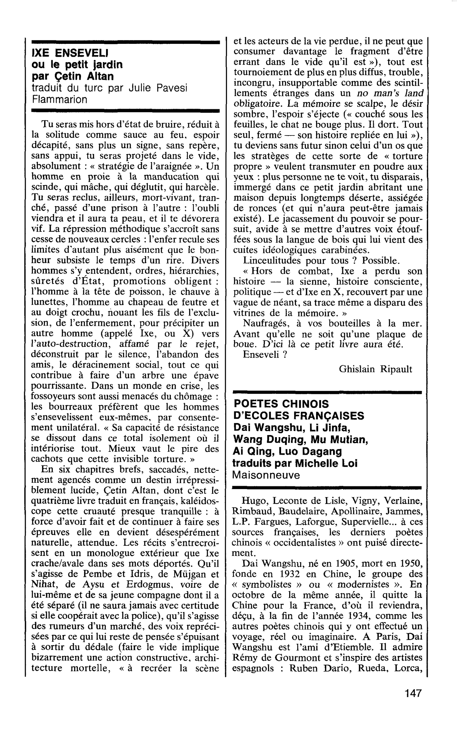 POETES CHINOIS D’ECOLES FRANÇAISES Dai Wangshu, Li Jinfa, Wang Duqing, Mu Mutian, Ai Qing, Luo Dagang
