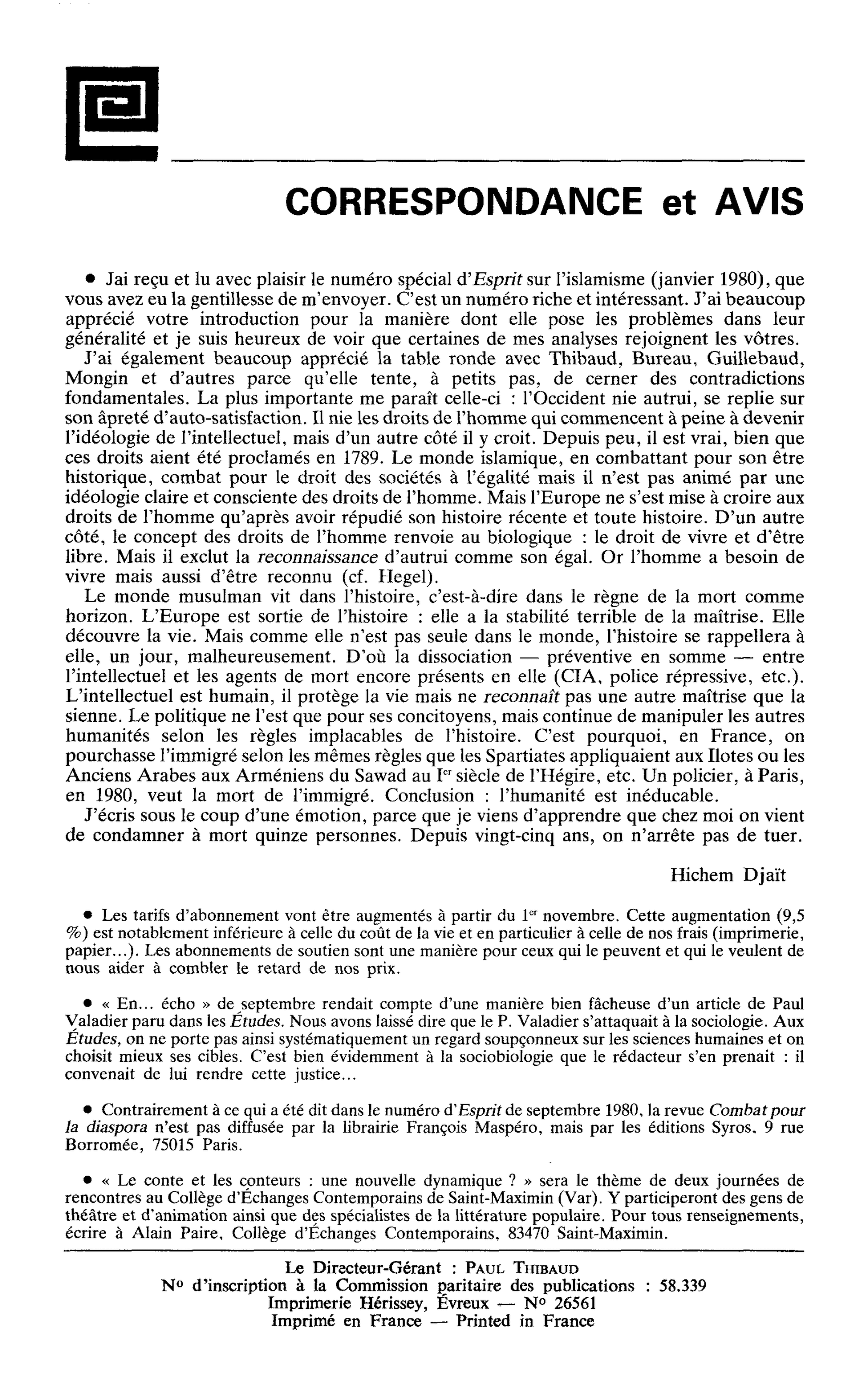 Correspondance