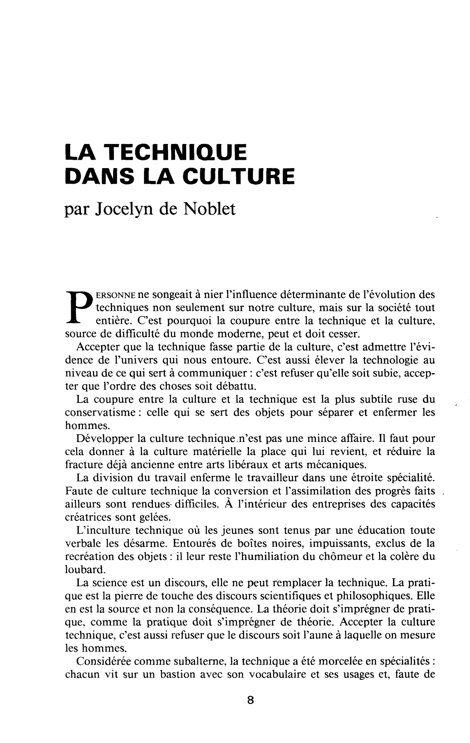 LA TECHNIQUE DAIMS LA CULTURE