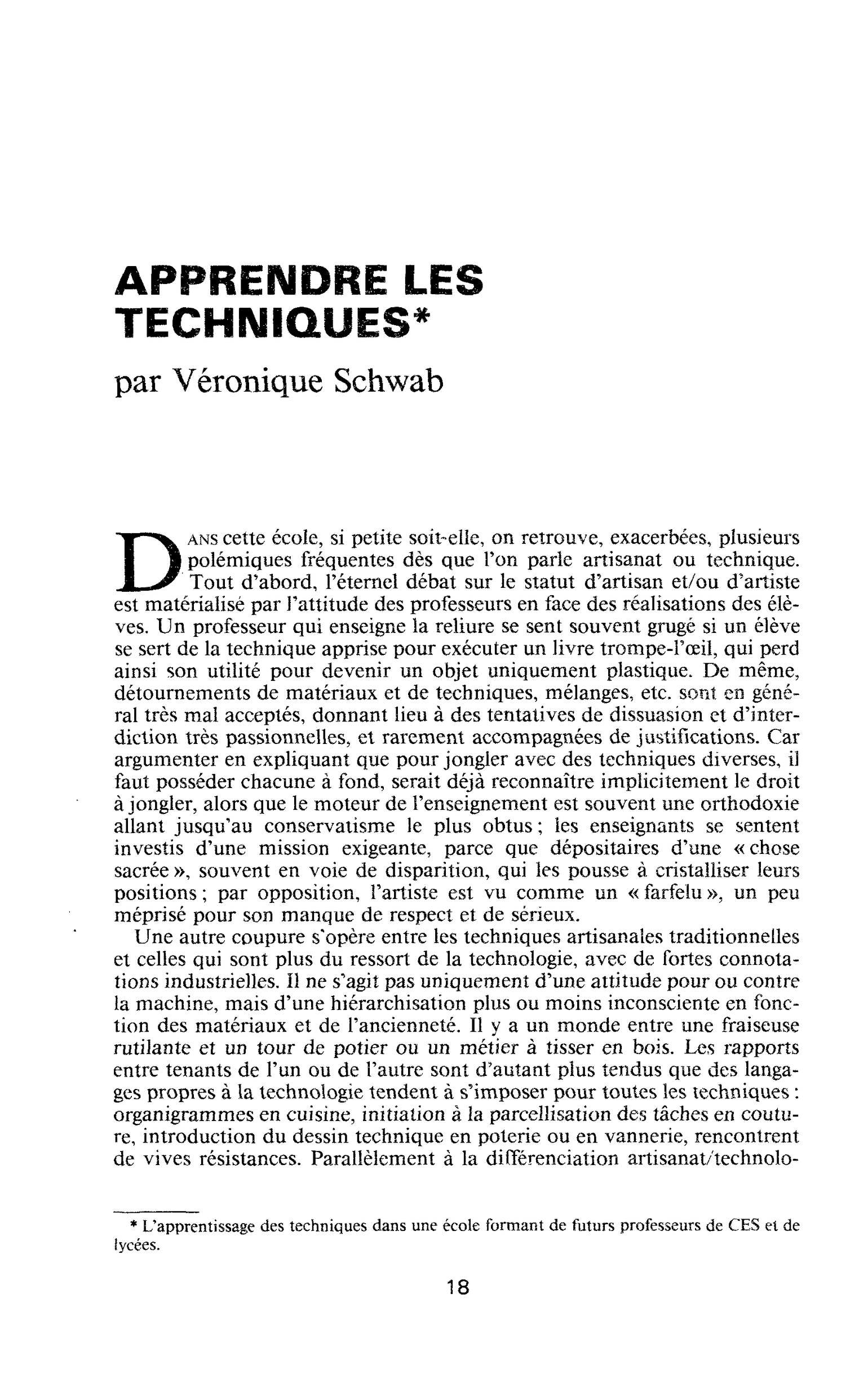 APPRENDRE LES TECHNIQUES