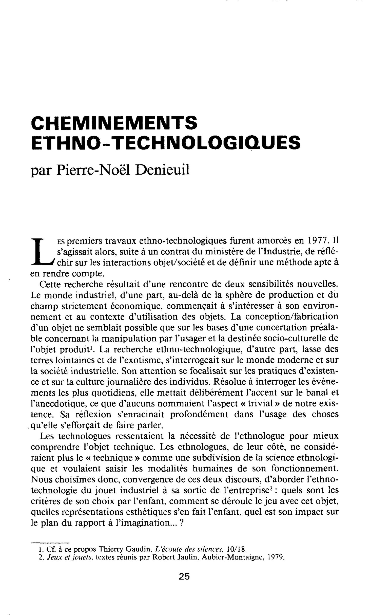 CHEMINEMENTS ETHNO TECHNOLOGIQUES