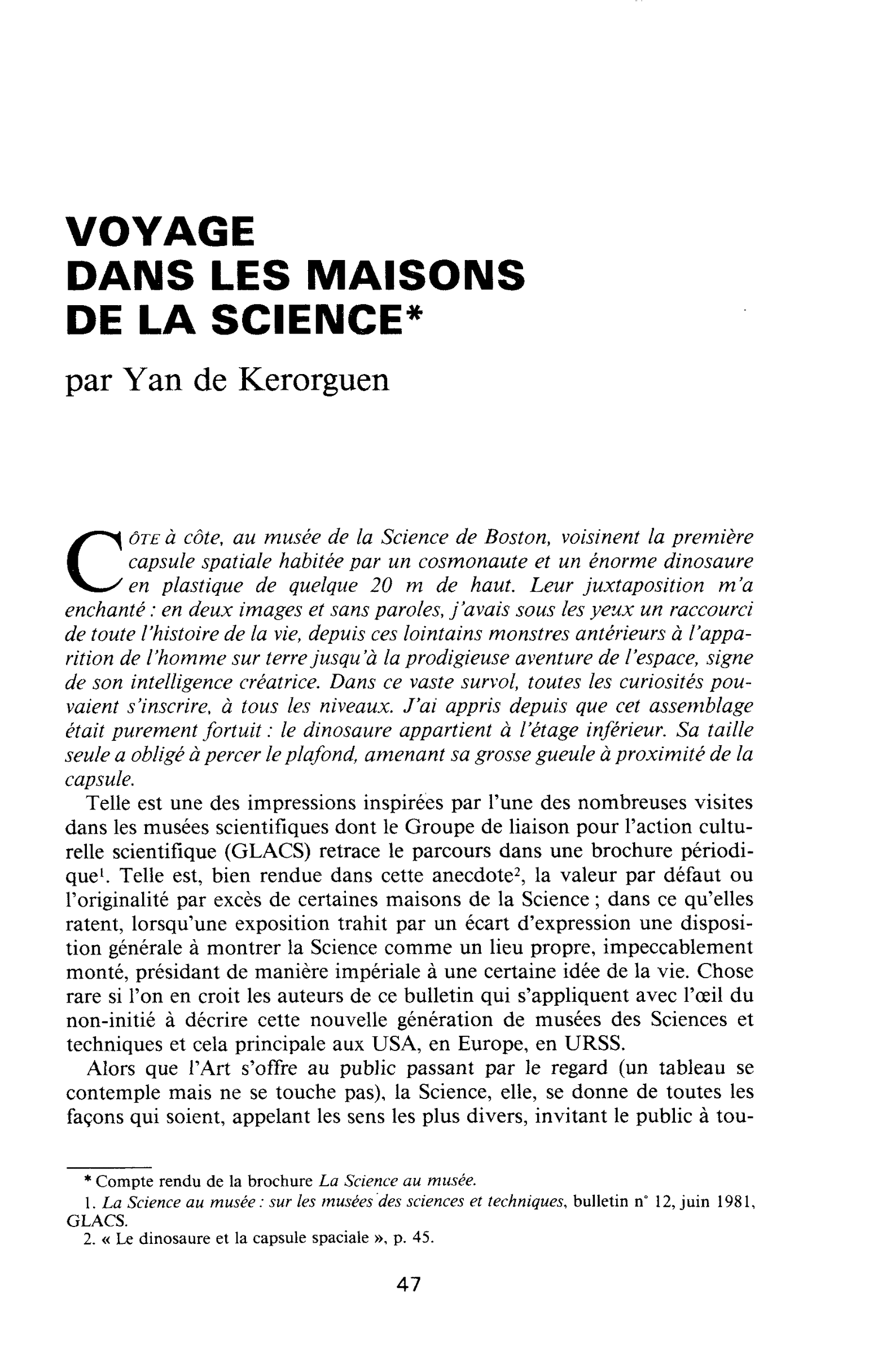 VOYAGE DANS LES MAISONS DE LA SCIENCE