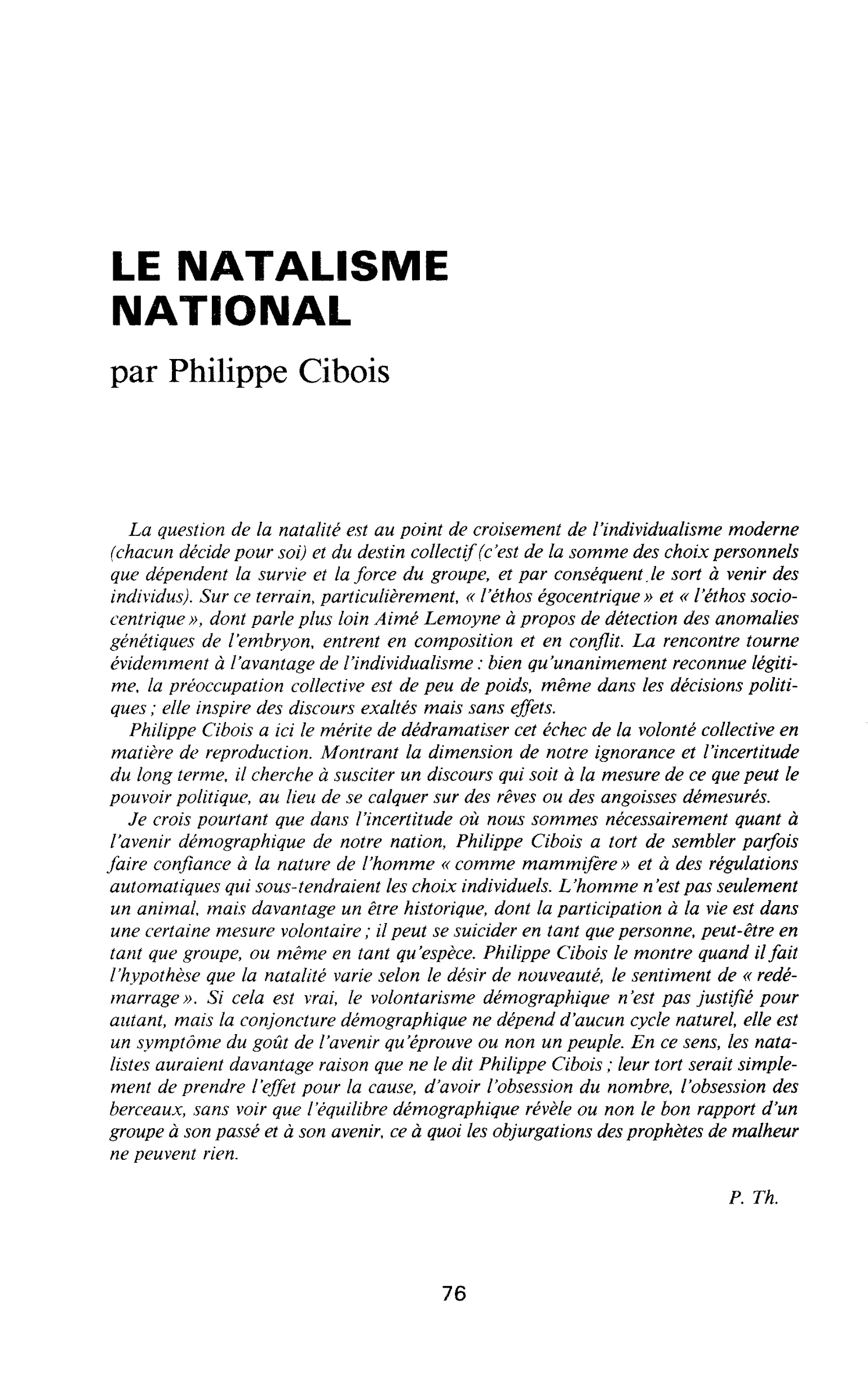 LE NATALISME NATIONAL