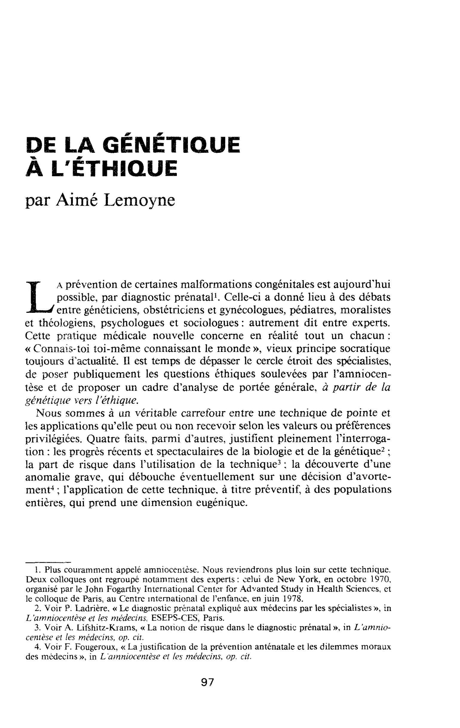 DE LA GÉNÉTIQUE À L’ÉTHIQUE