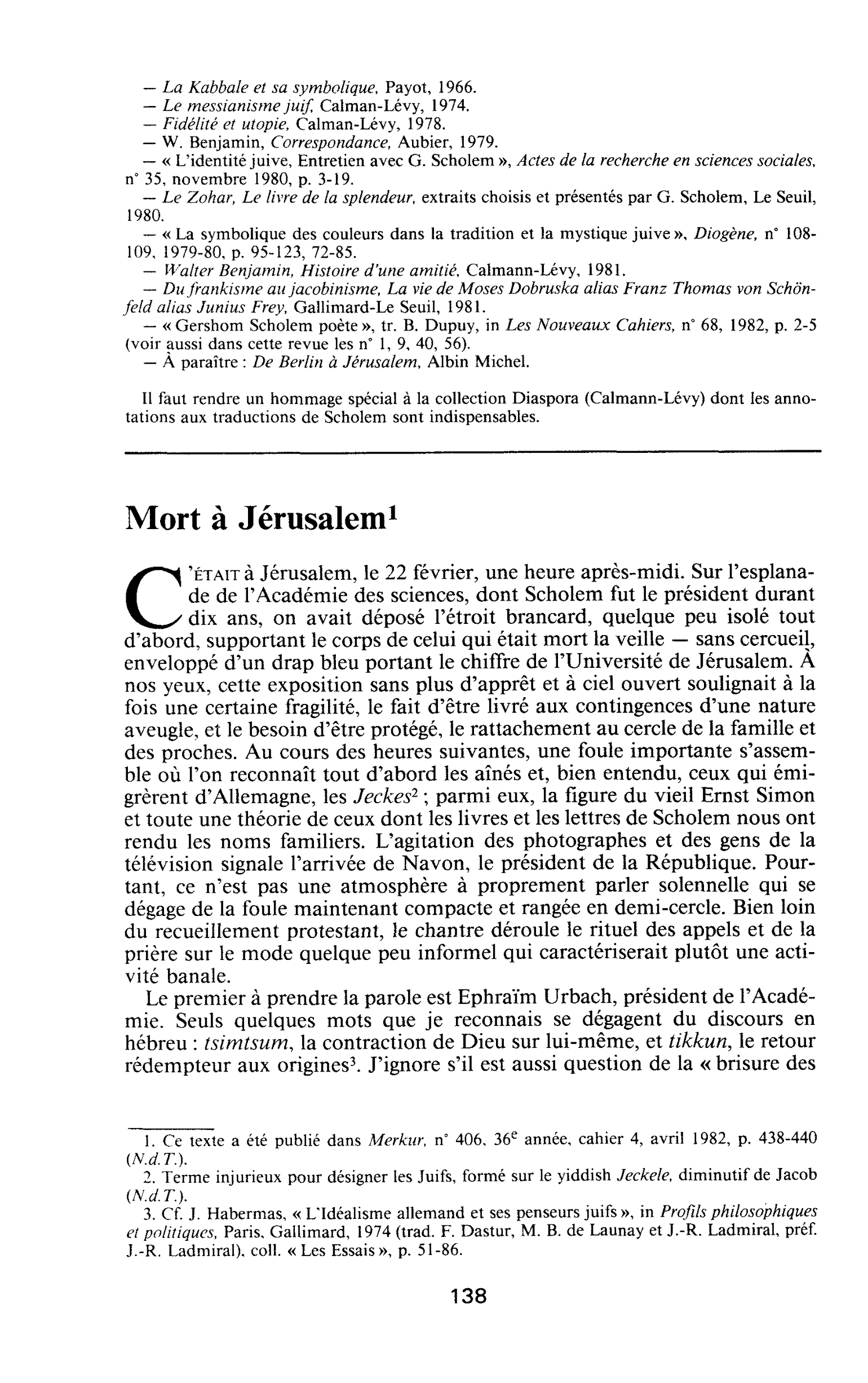 Gershon Scholem : Mort à Jérusalem