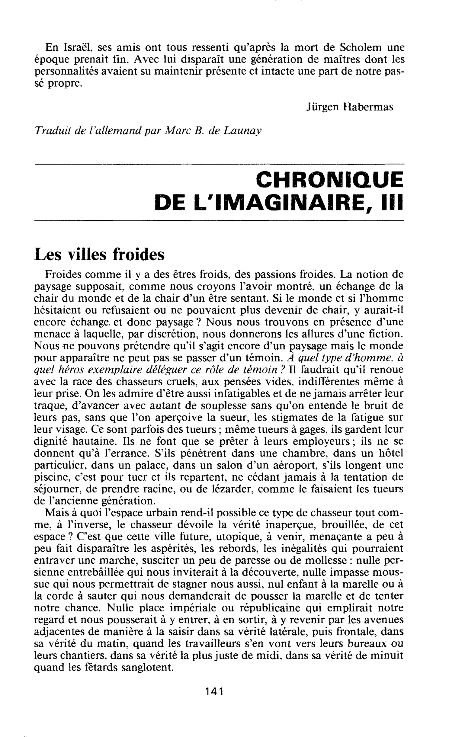 CHRONIQUE DE L’IMAGINAIRE, III