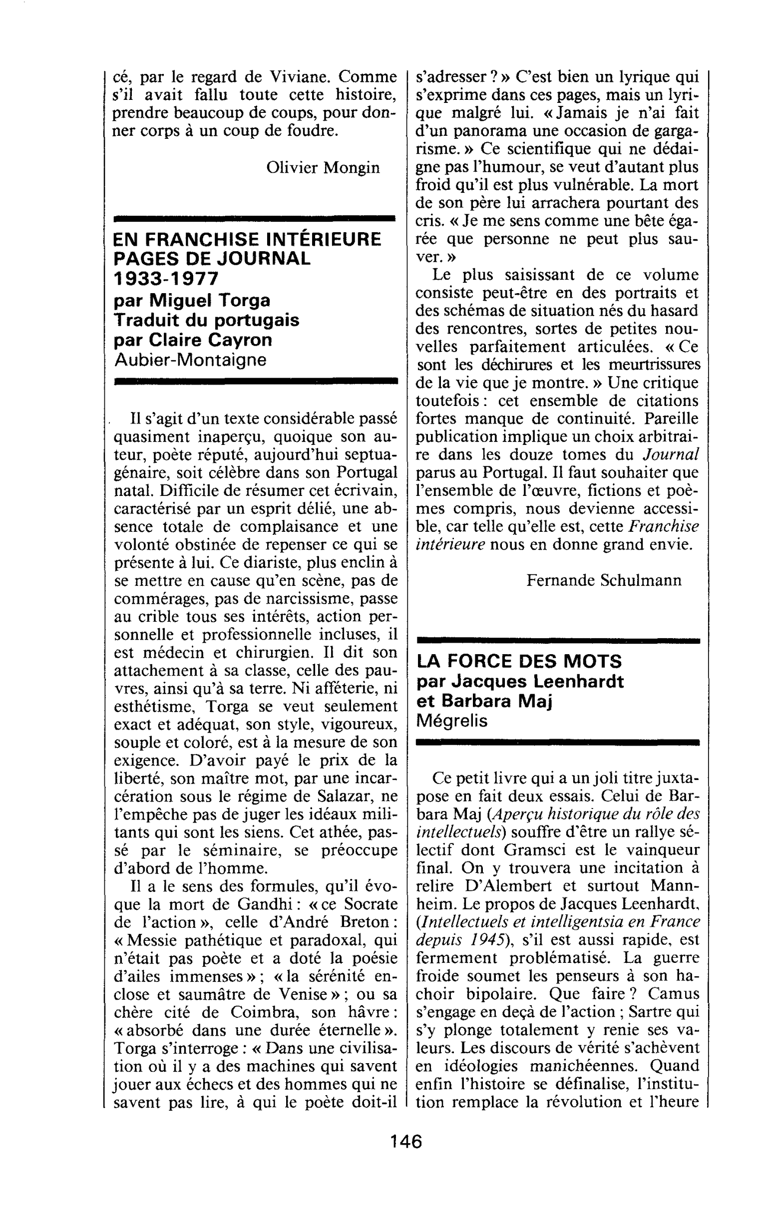 LA FORCE DES MOTS par Jacques Leenhardt et Barbara Maj