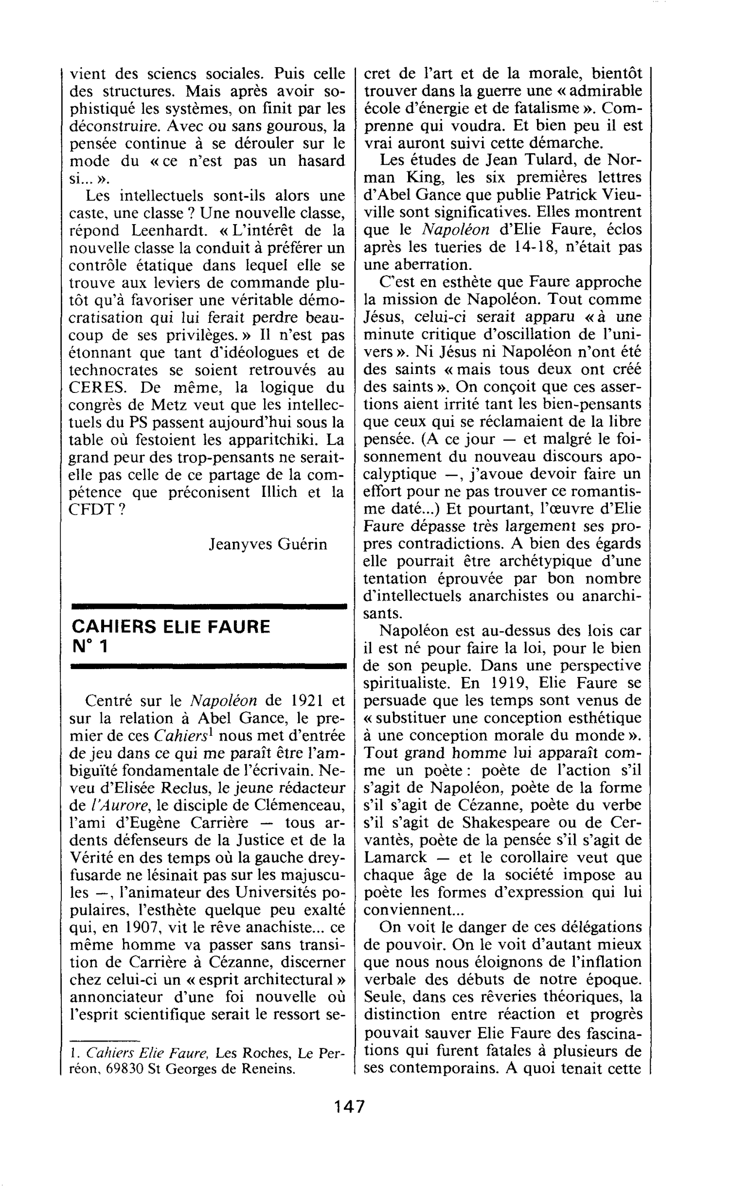 CAHIERS ELIE FAURE N°1