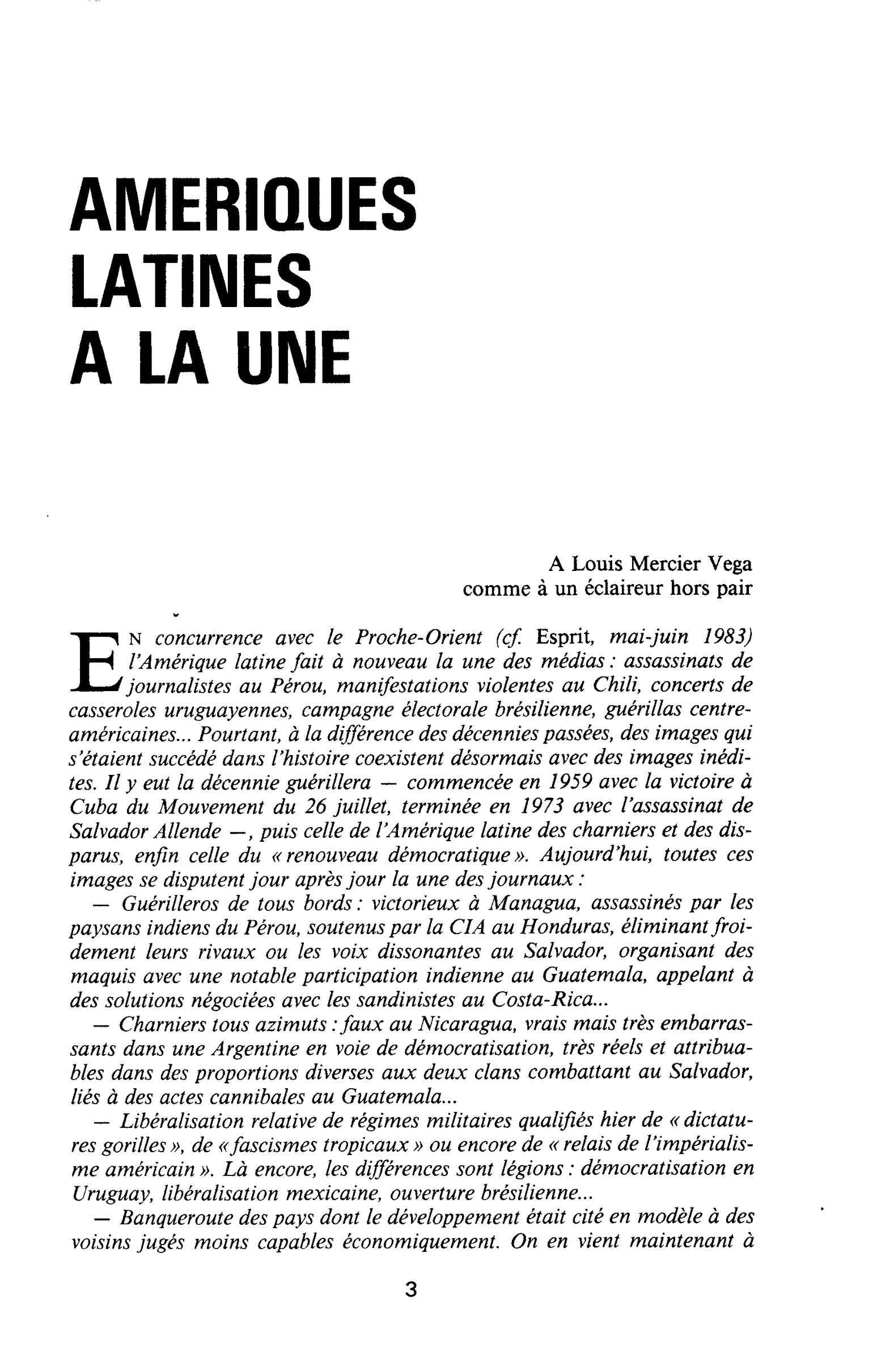 AMERIQUES LATINES A LA UNE