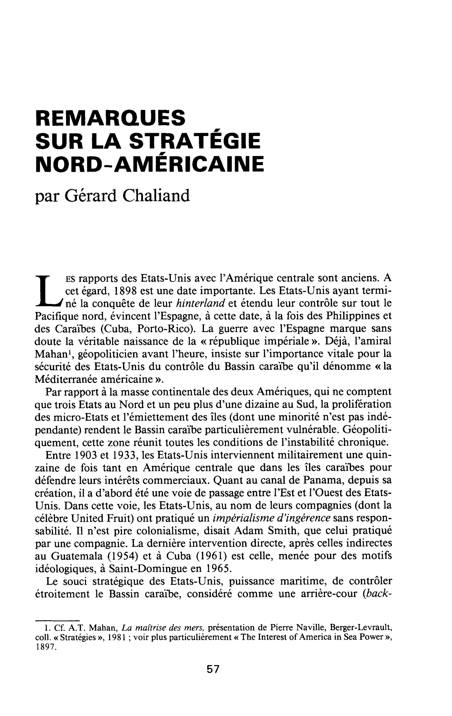 REMARQUES SUR LA STRATÉGIE NORD-AMÉRICAINE