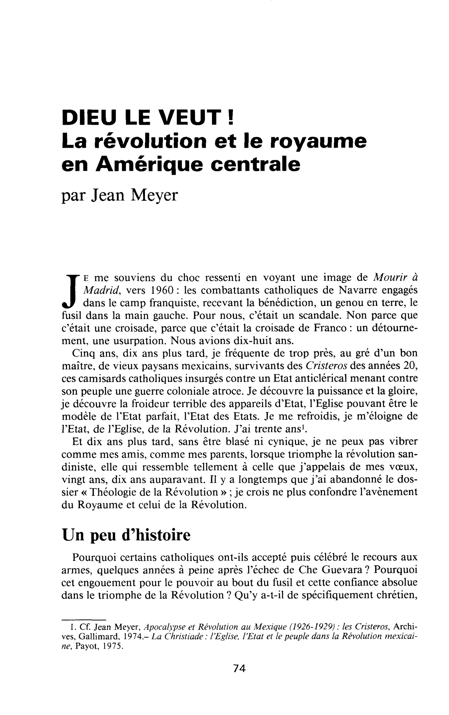 DIEU LE VEUT ! La révolution et le royaume en Amérique centrale