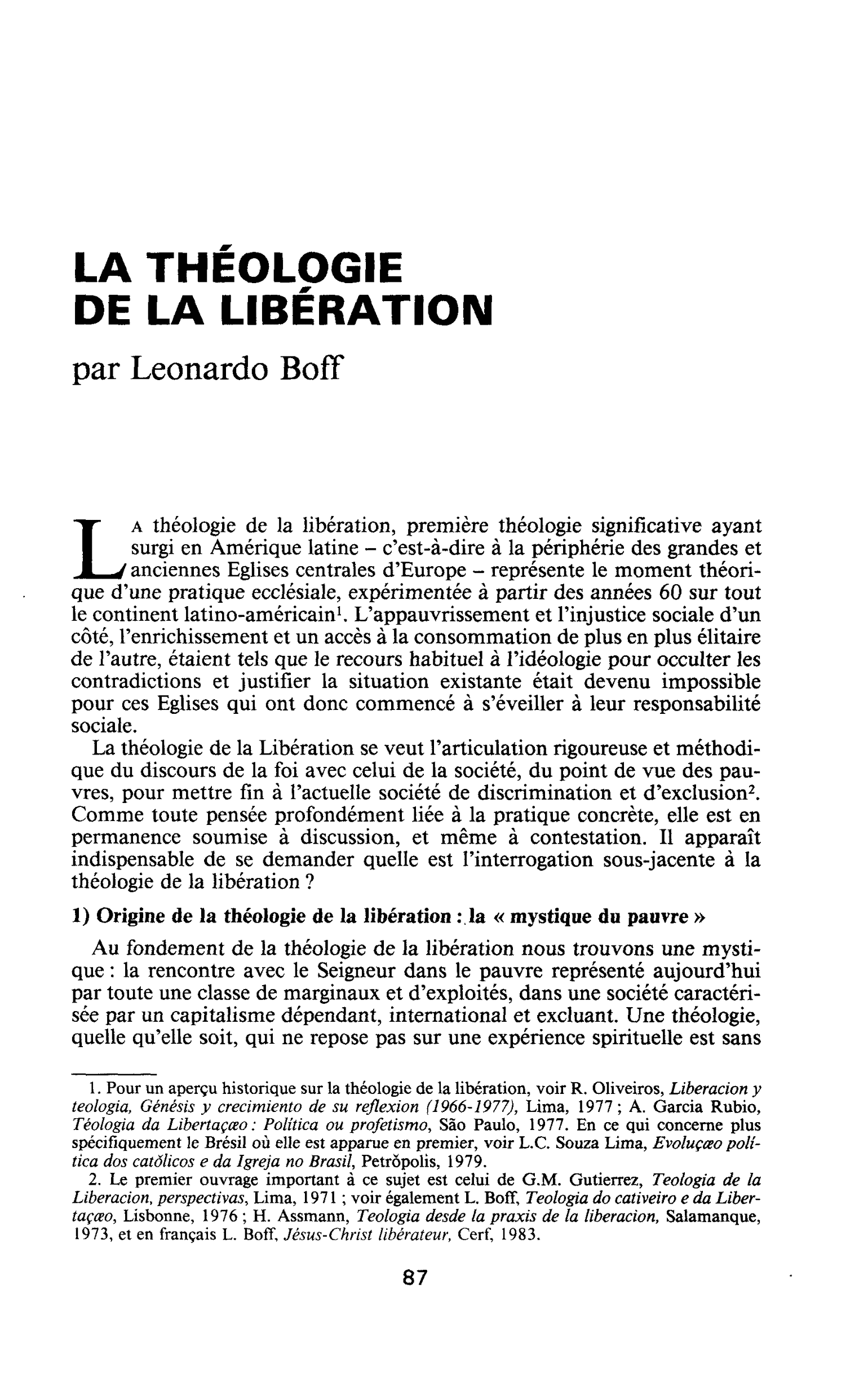 LA THÉOLOGIE DE LA LIBÉRATION