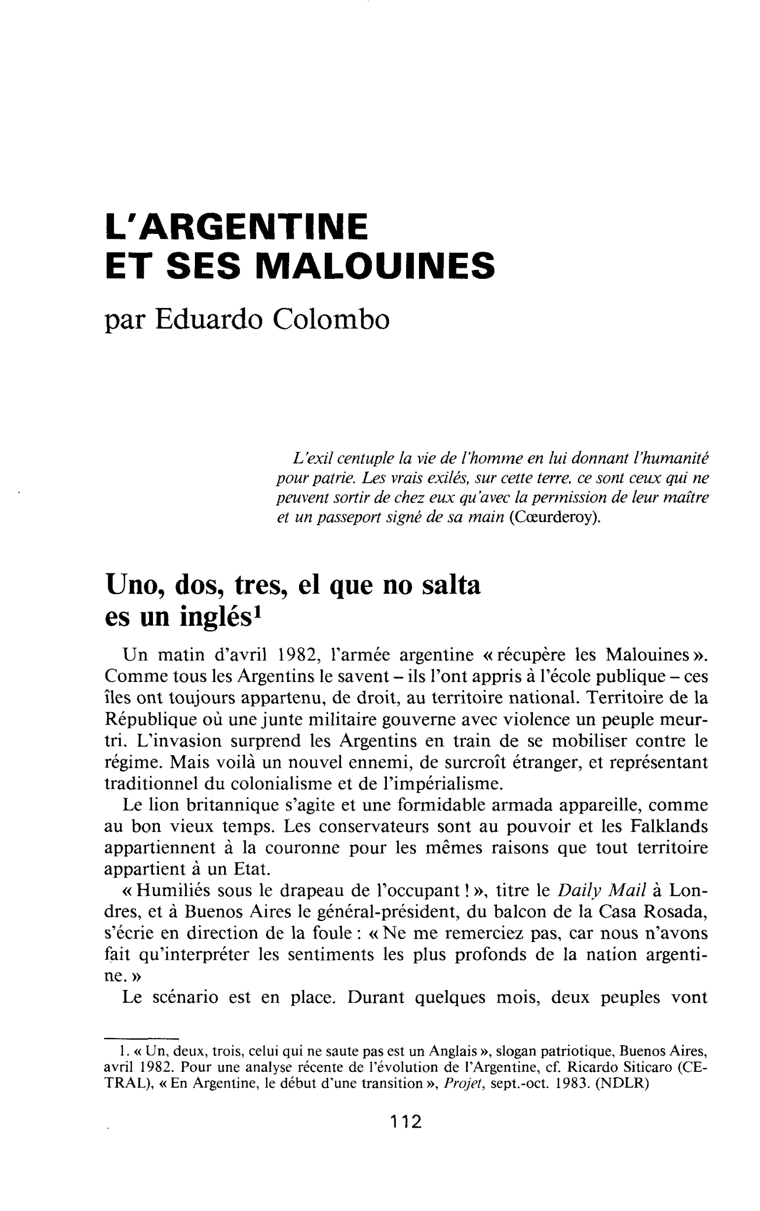 L’ARGENTINE ET SES MALOUINES