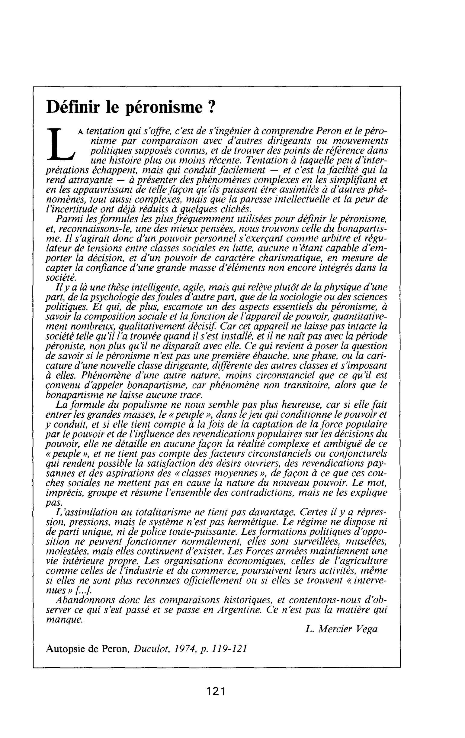 Définir le péronisme ?