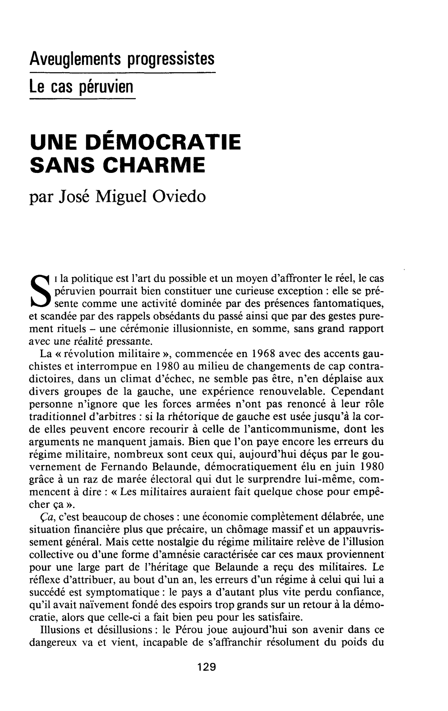 UNE DÉMOCRATIE SANS CHARME