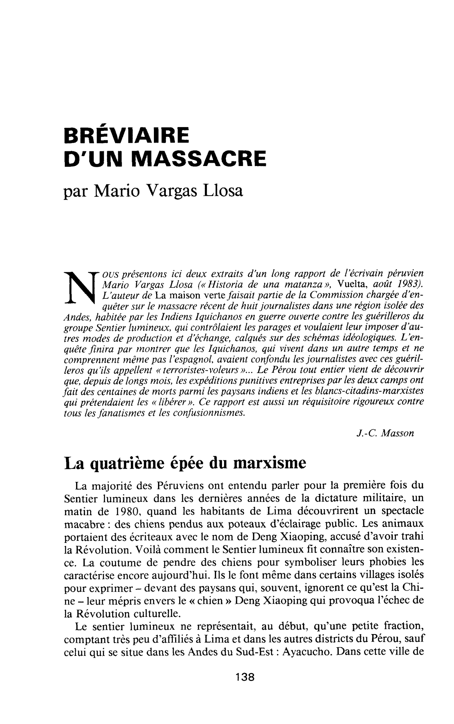 BRÉVIAIRE D’UN MASSACRE