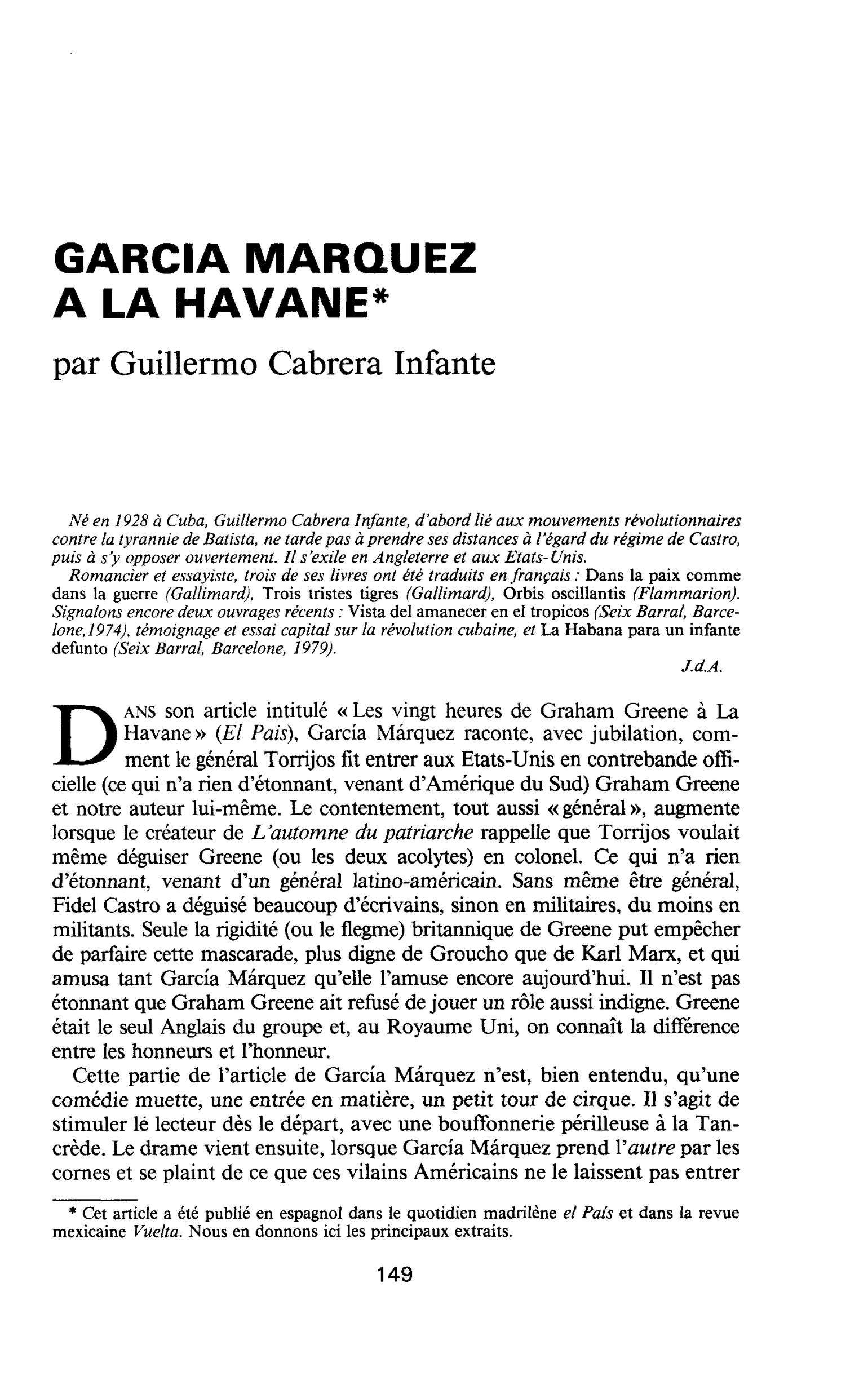 GARCIA MARQUEZ A LA HAVANE