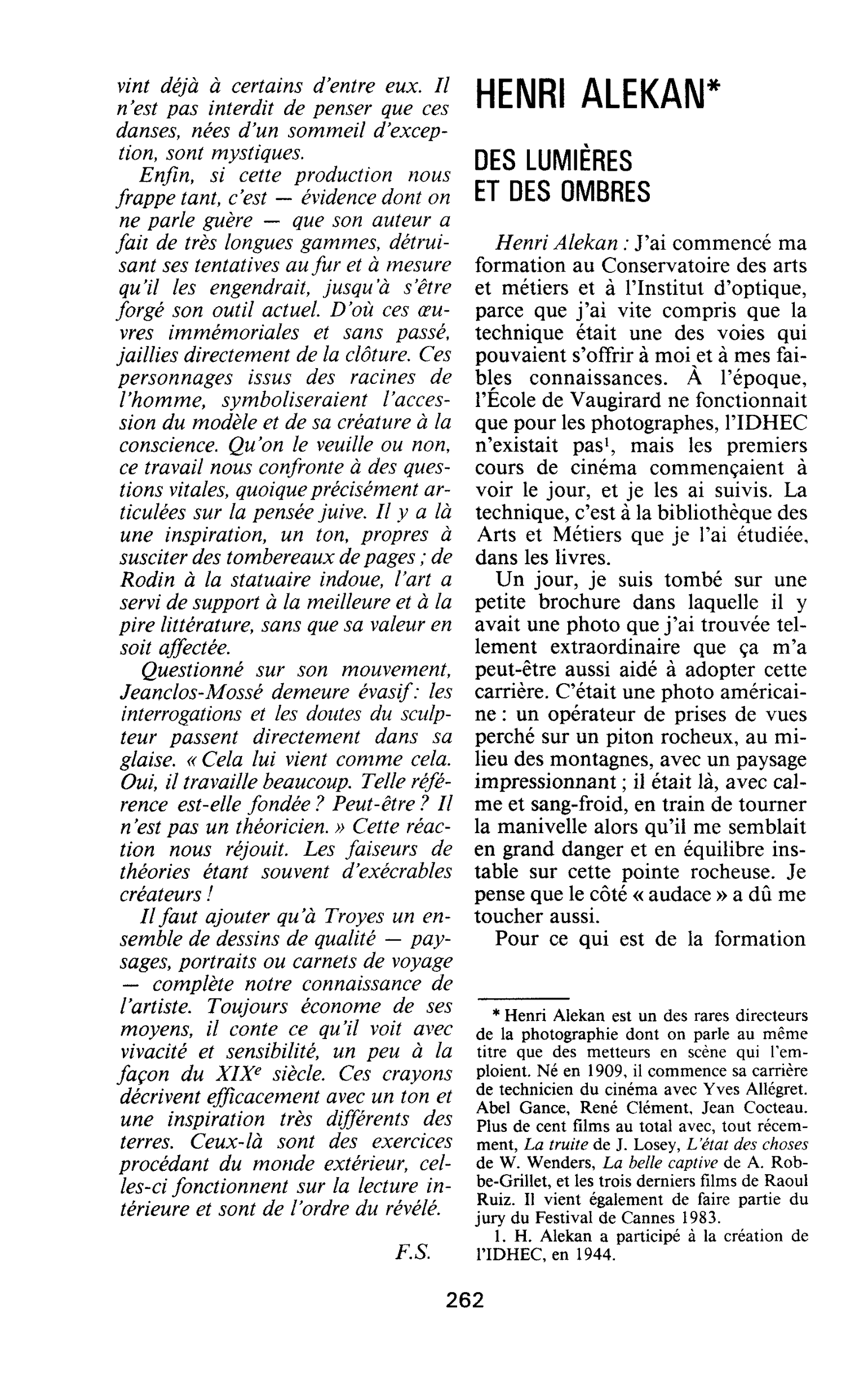 HENRI ALEKAN DES LUMIÈRES ET DES OMBRES