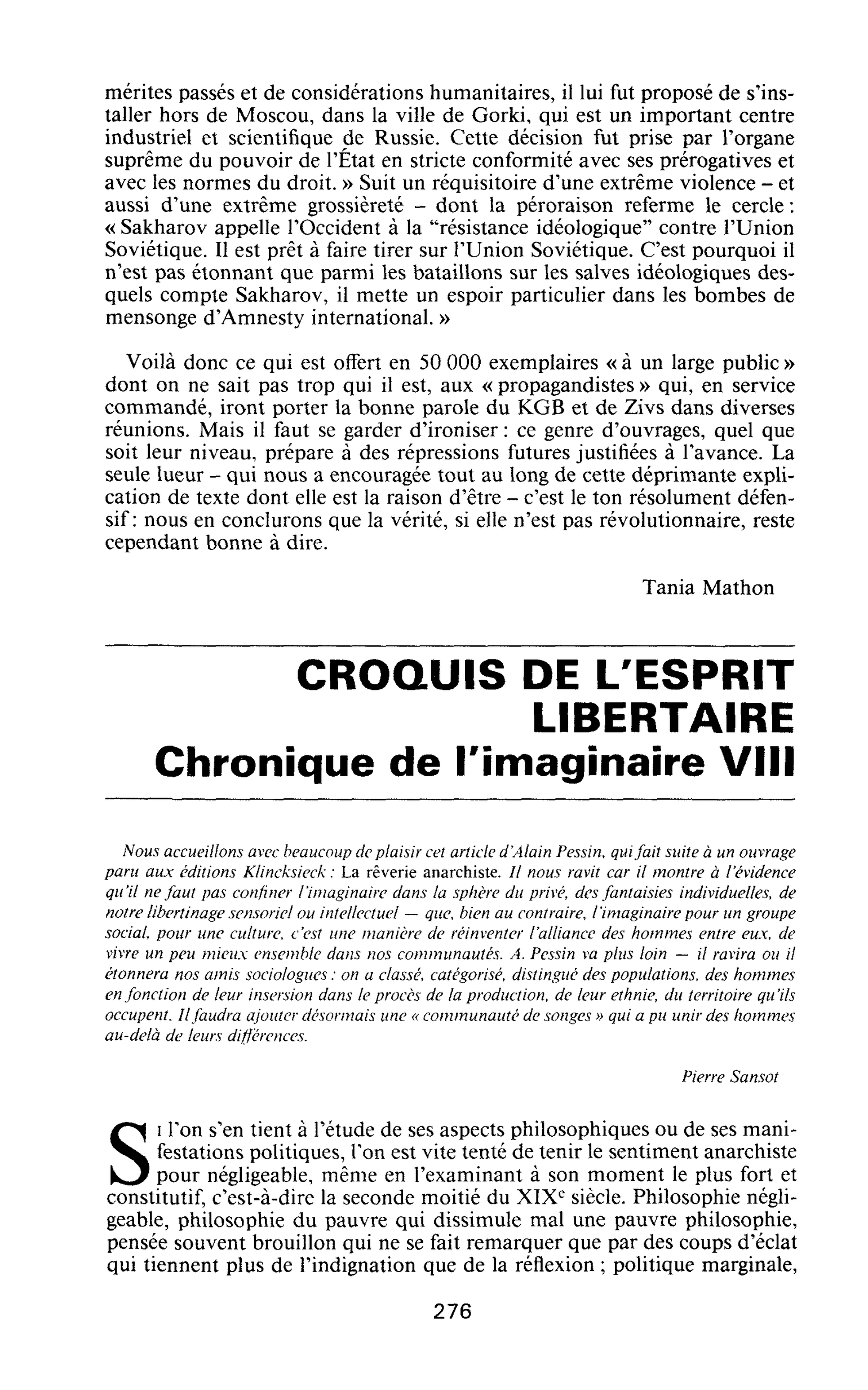 CROQUIS DE L’ESPRIT LIBERTAIRE. Chronique de l’imaginaire VIII