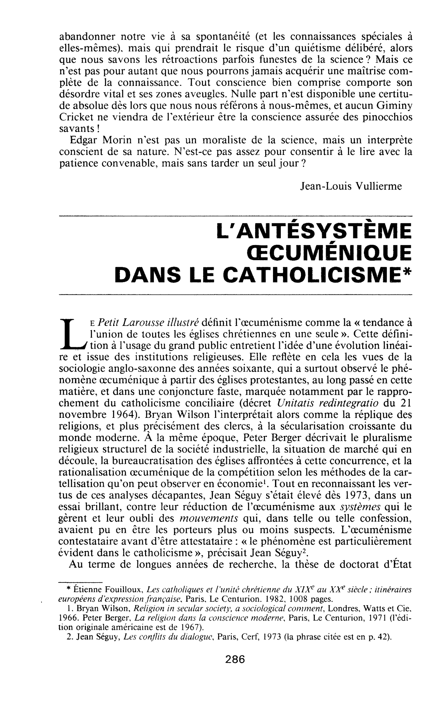 L’ANTÉSYSTÈME OECUMÉNIQUE DANS LE CATHOLICISME