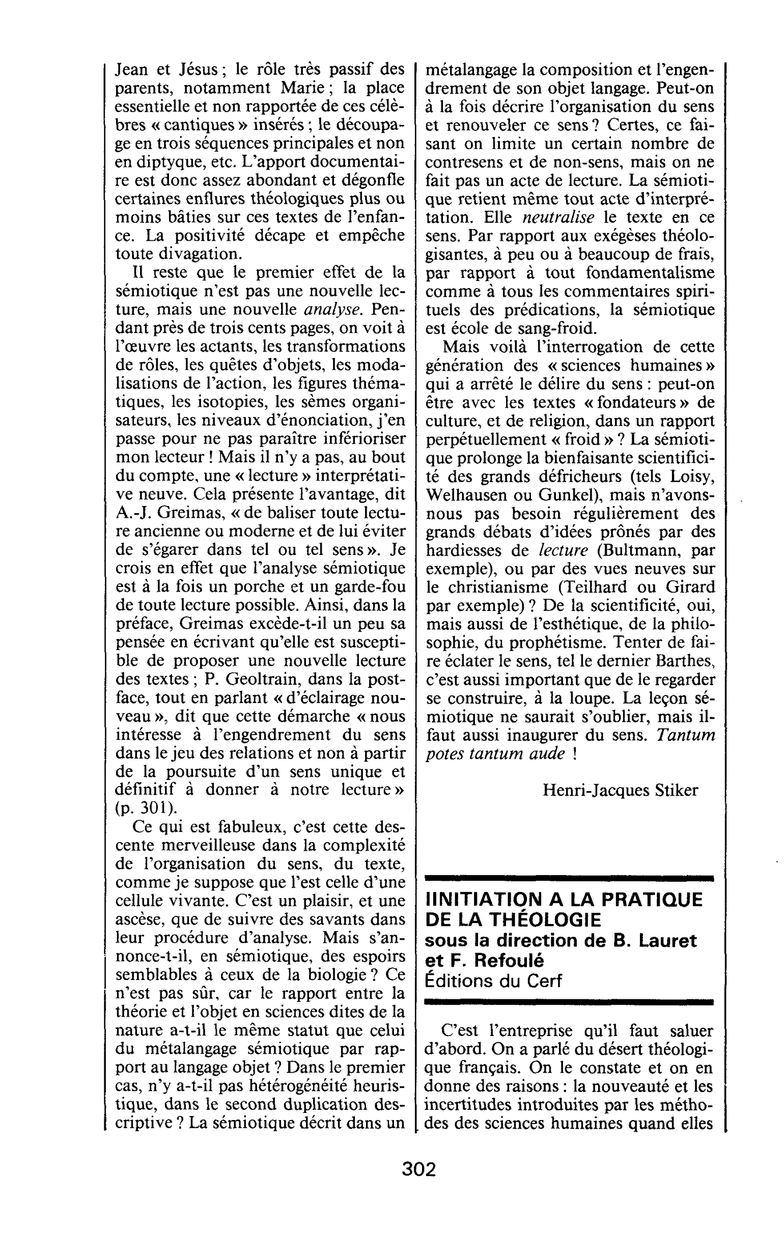 INITIATION A LA PRATIQUE DE LA THÉOLOGIE sous la direction de B. Lauret et F. Refoulé