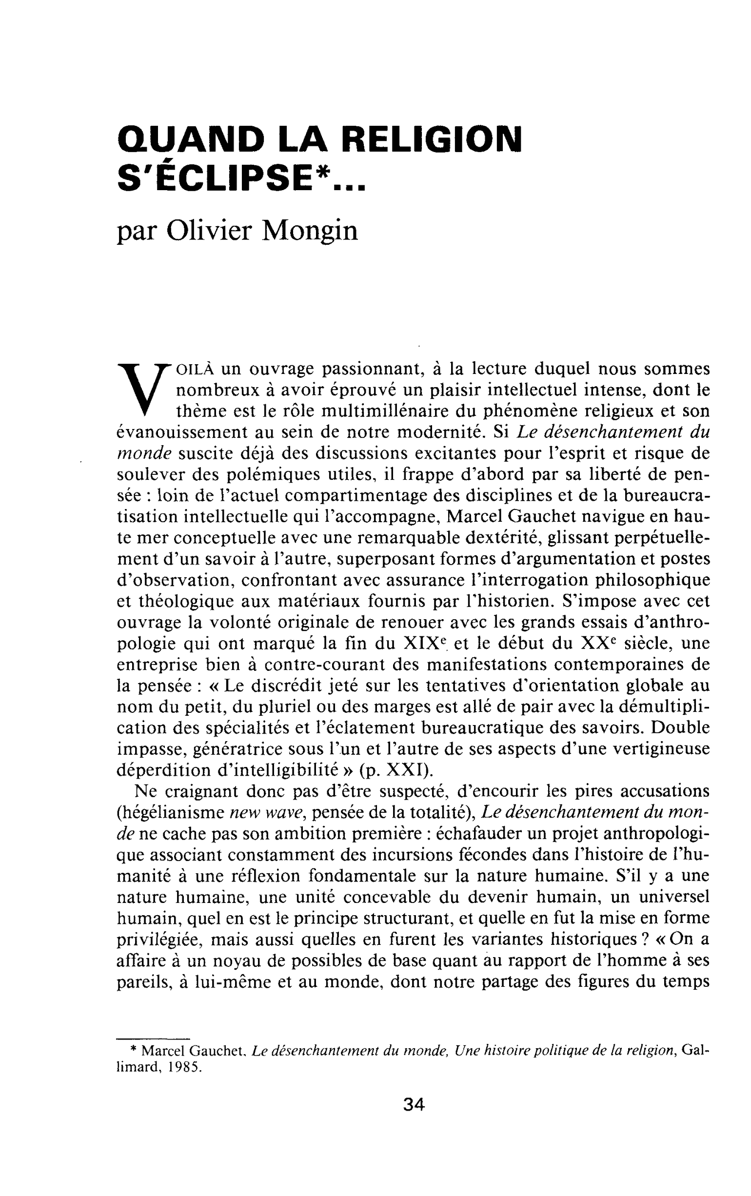 QUAND LA RELIGION S’ÉCLIPSE…