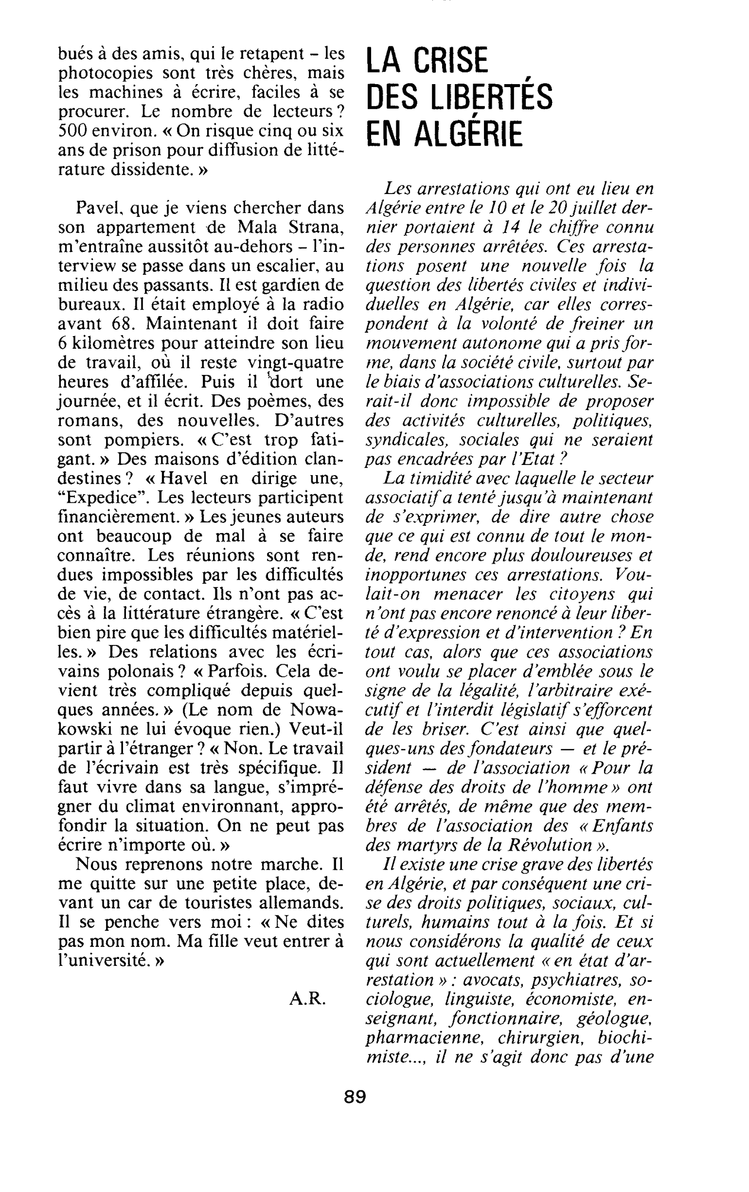 LA CRISE DES LIBERTÉS EN ALGÉRIE