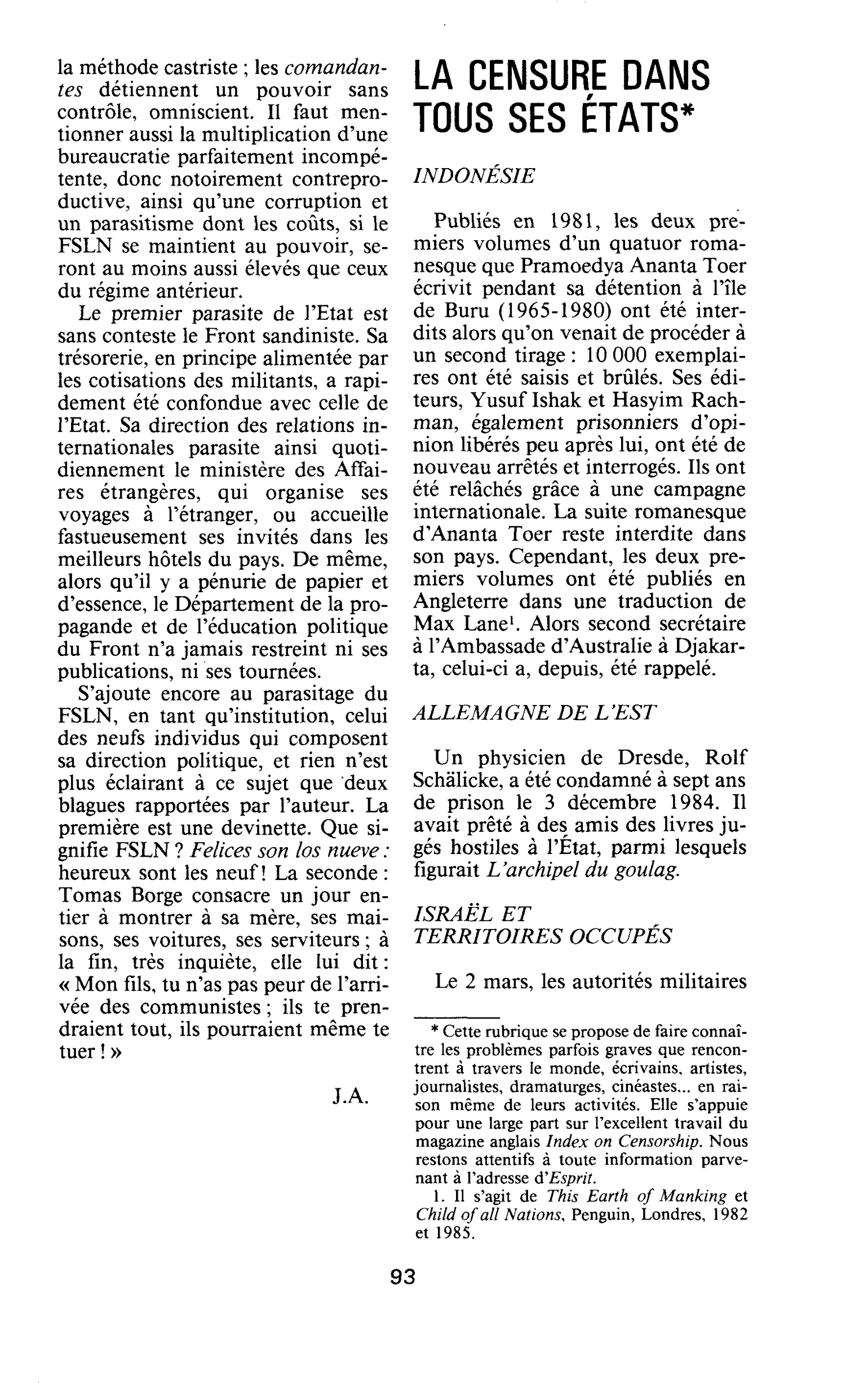 LA CENSURE DANS TOUS SES ÉTATS