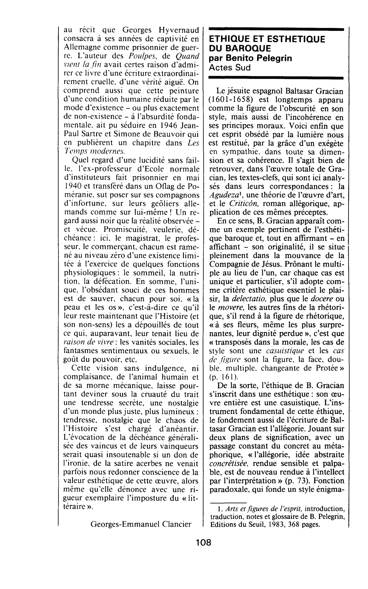 ETHIQUE ET ESTHETIQUE DU BAROQUE par Benito Pelegrin