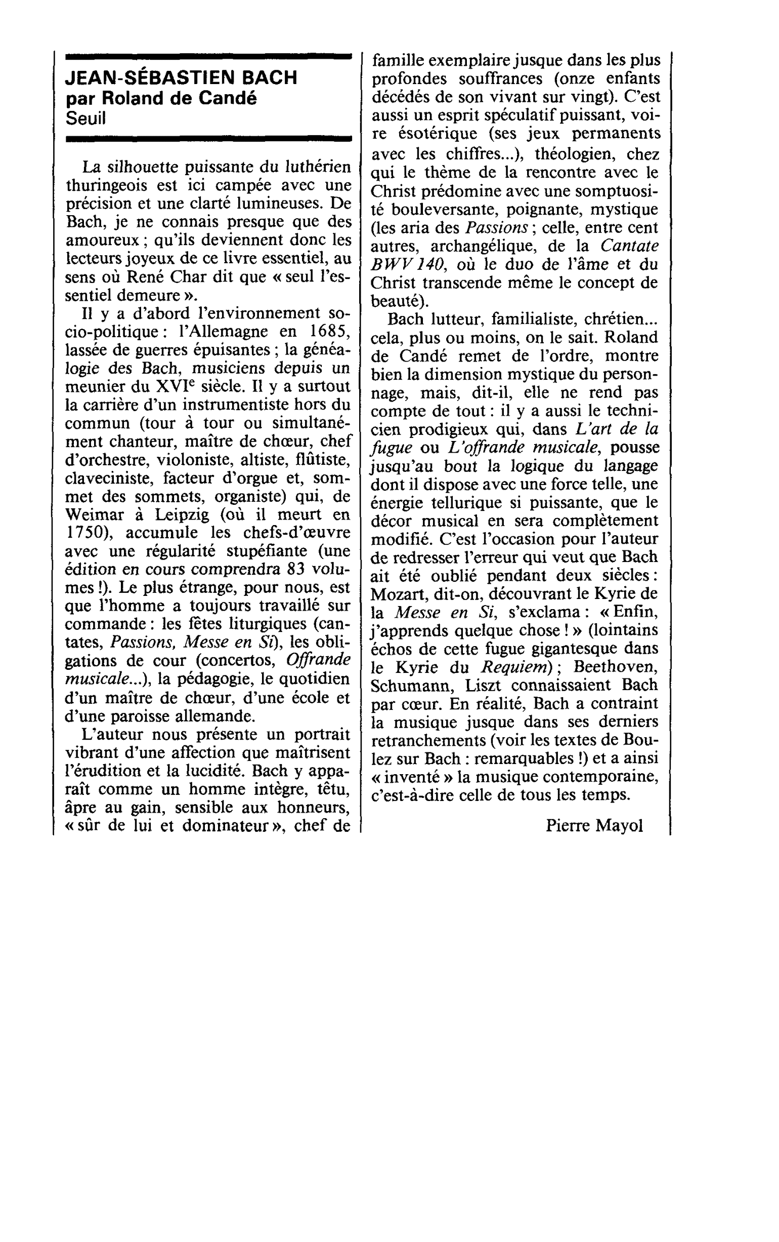 JEAN-SÉBASTIEN BACH par Roland de Candé