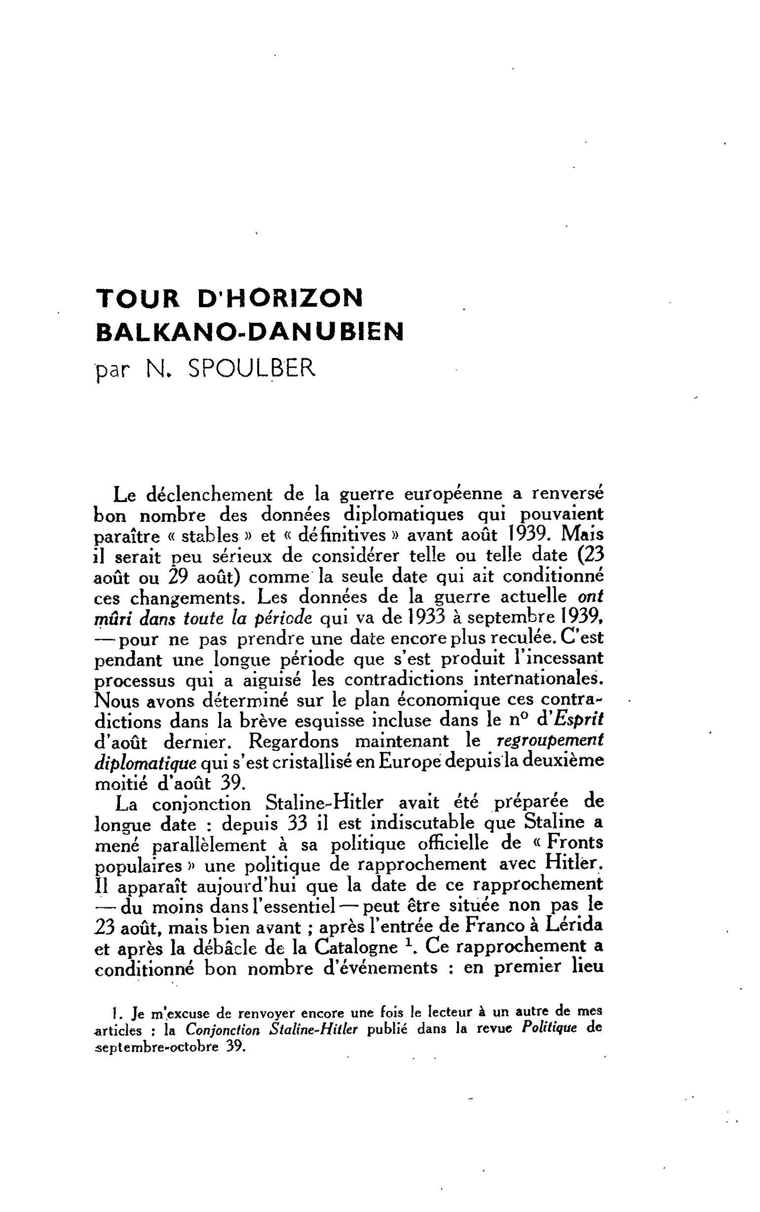 TOUR D’HORIZON BALKANO-DANUBIEN