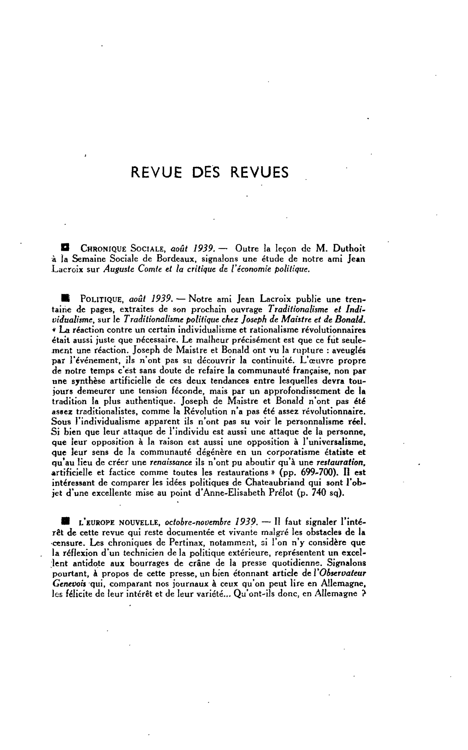 Chronique Sociale, août 1939